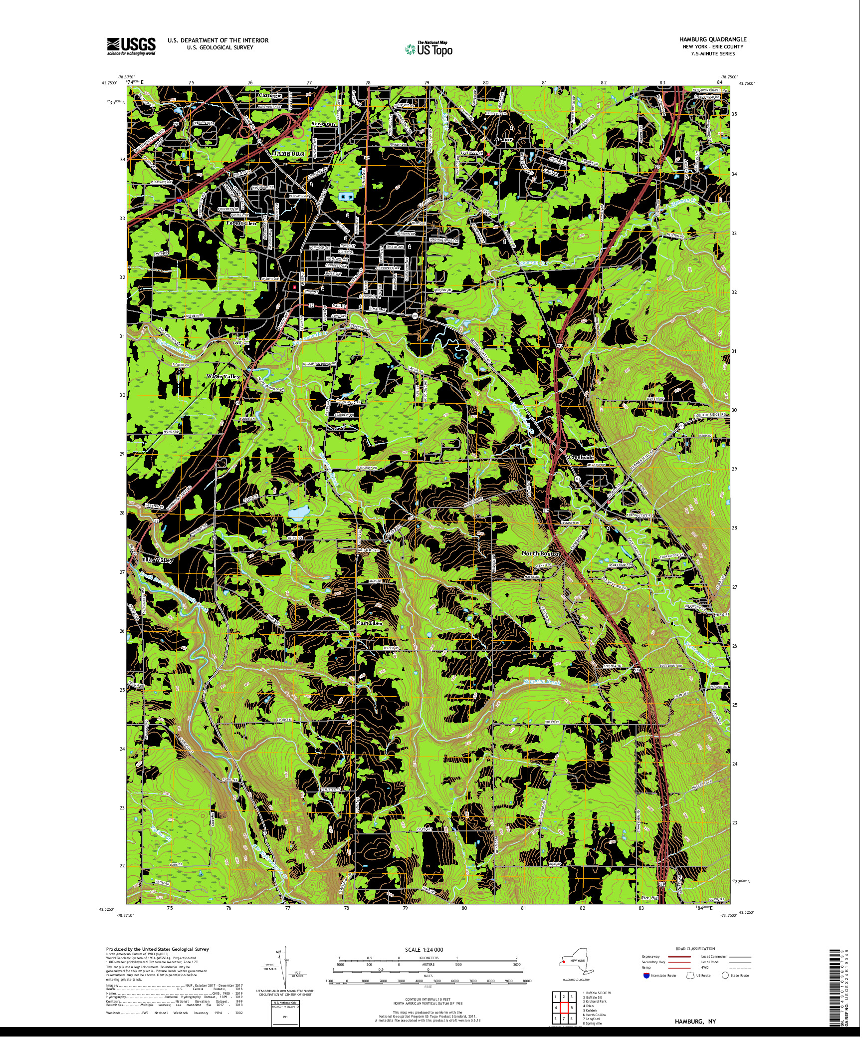 USGS US TOPO 7.5-MINUTE MAP FOR HAMBURG, NY 2019