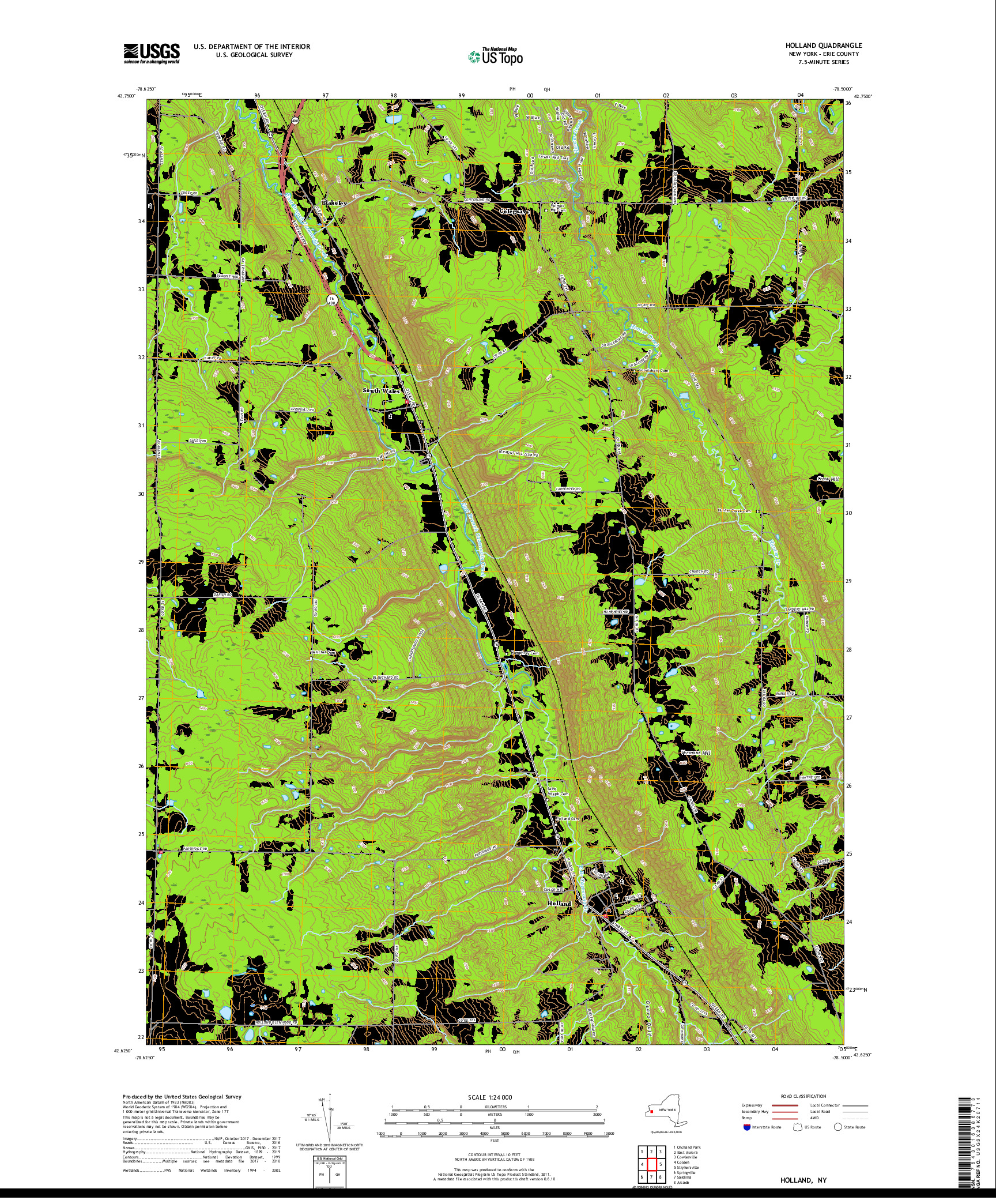 USGS US TOPO 7.5-MINUTE MAP FOR HOLLAND, NY 2019