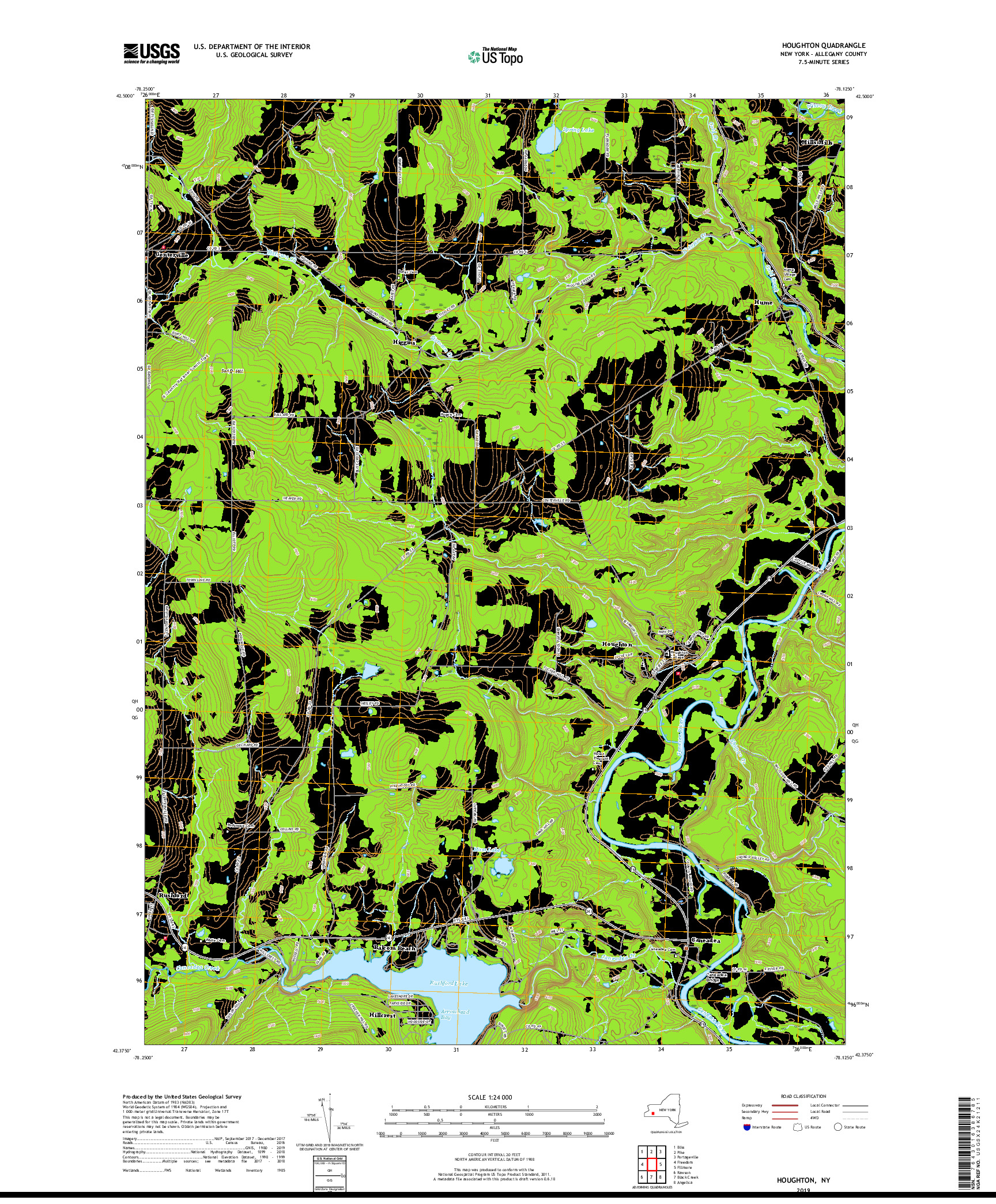 USGS US TOPO 7.5-MINUTE MAP FOR HOUGHTON, NY 2019