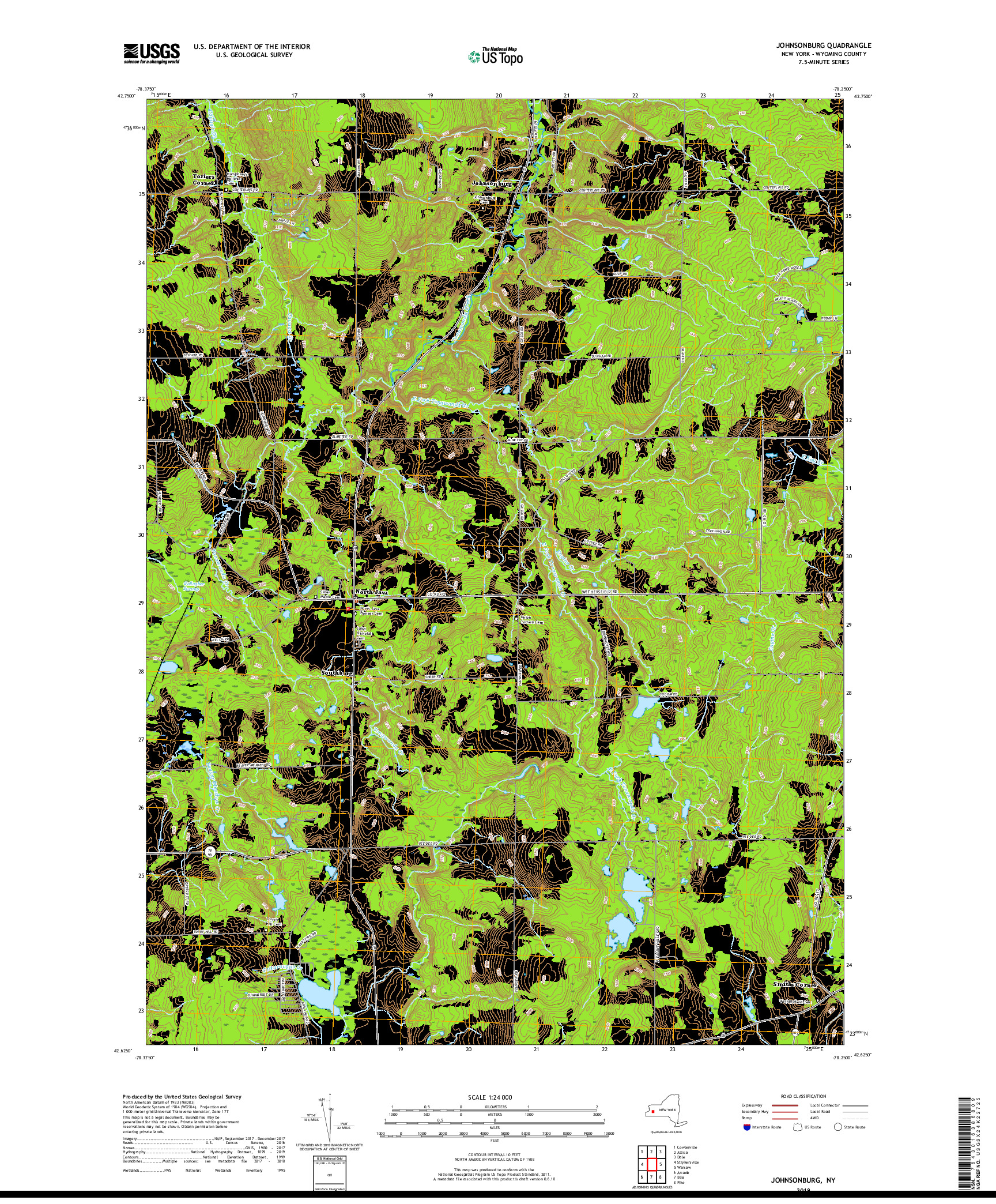 USGS US TOPO 7.5-MINUTE MAP FOR JOHNSONBURG, NY 2019