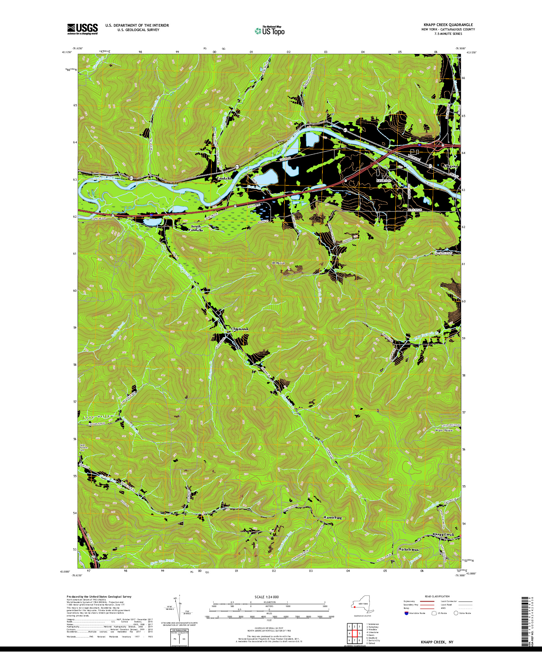 USGS US TOPO 7.5-MINUTE MAP FOR KNAPP CREEK, NY 2019