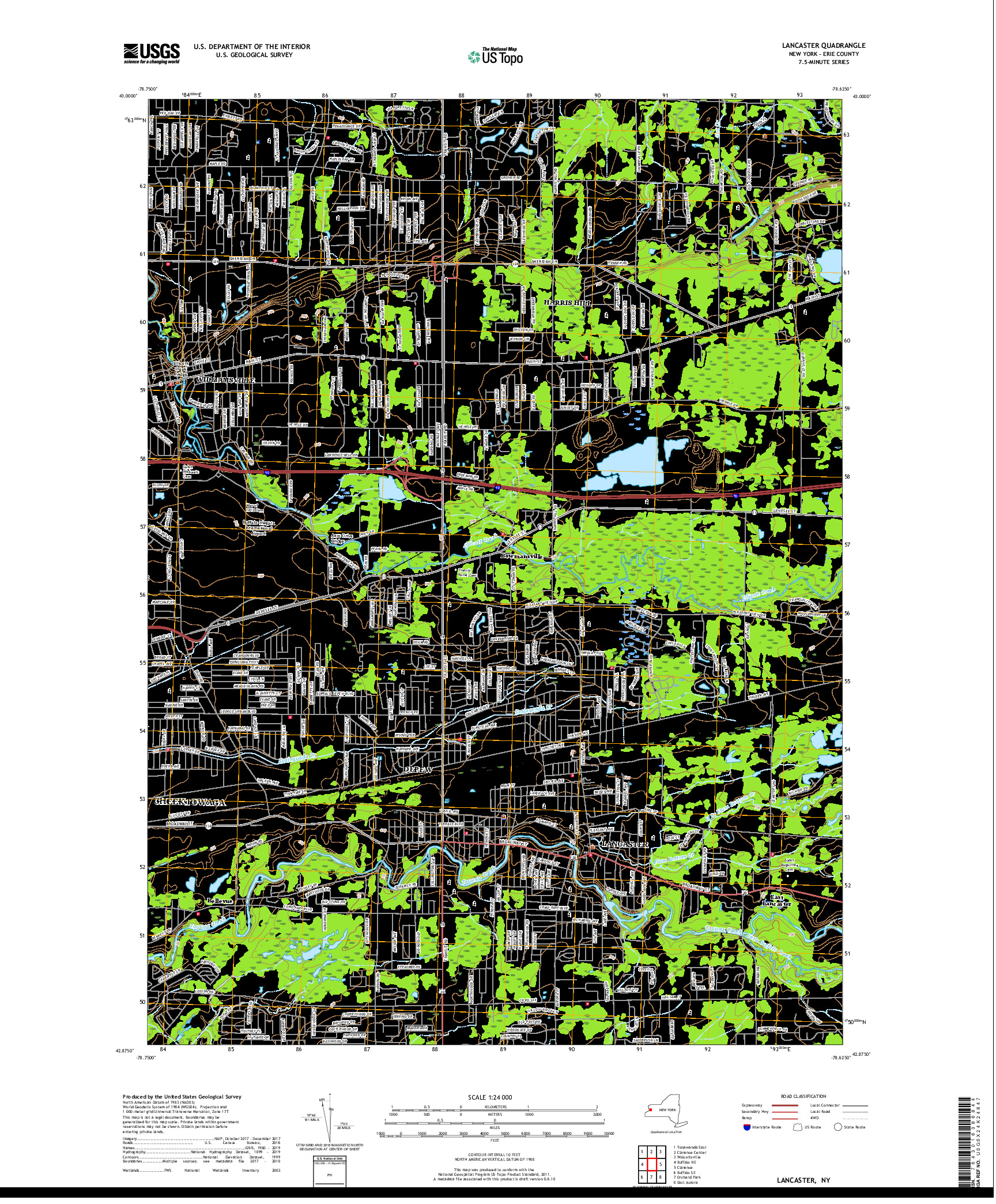 USGS US TOPO 7.5-MINUTE MAP FOR LANCASTER, NY 2019