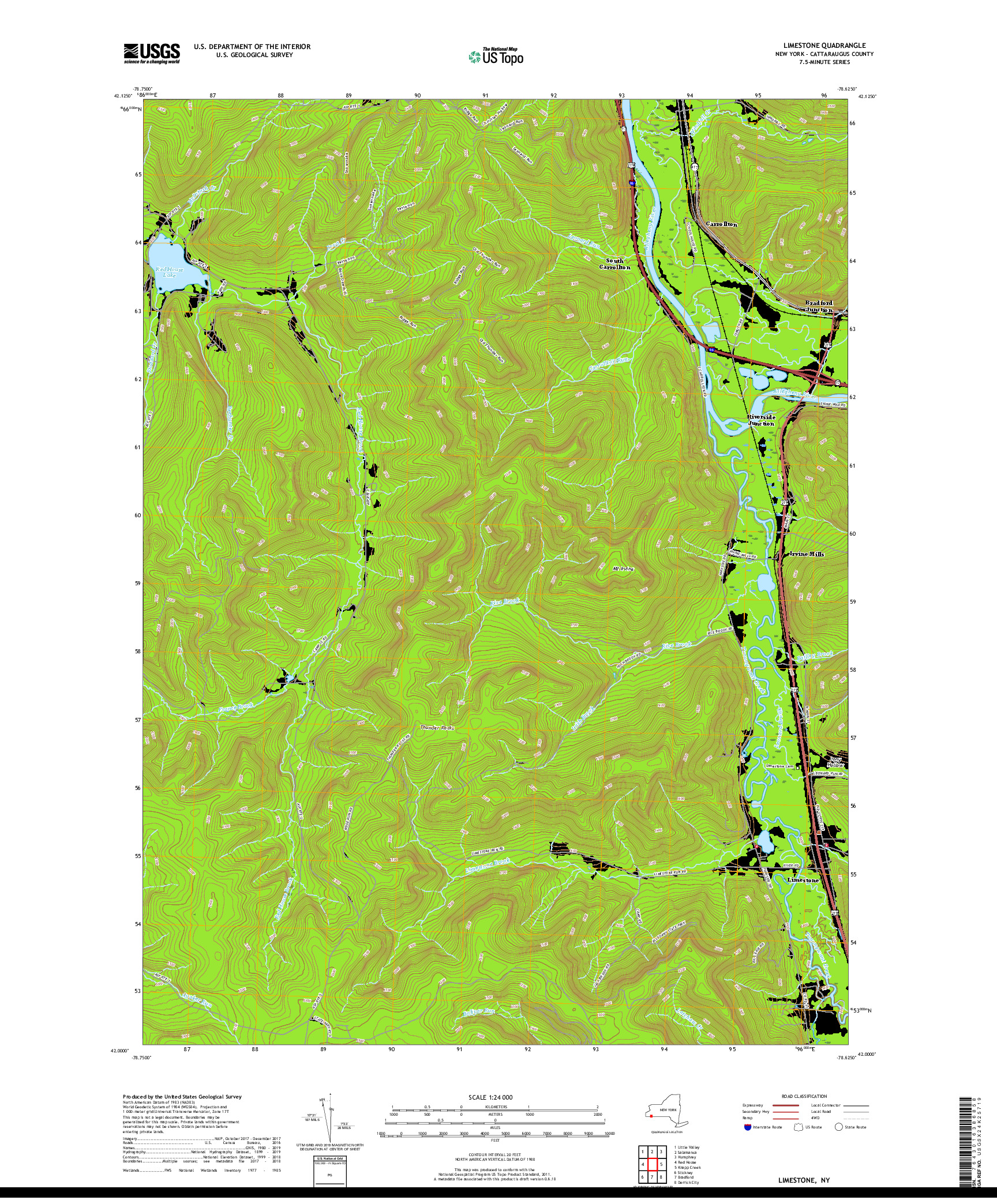 USGS US TOPO 7.5-MINUTE MAP FOR LIMESTONE, NY 2019