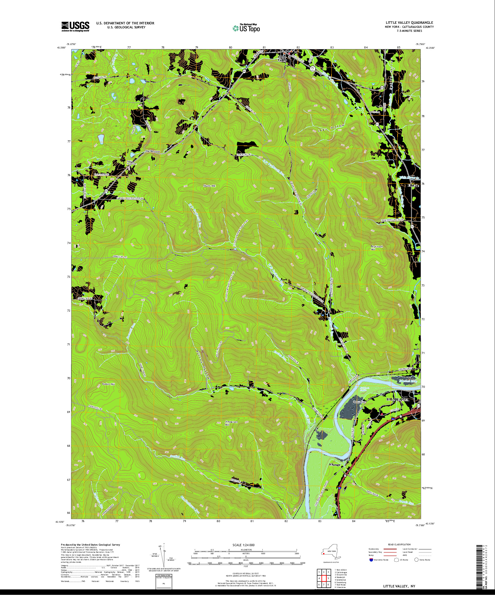 USGS US TOPO 7.5-MINUTE MAP FOR LITTLE VALLEY, NY 2019