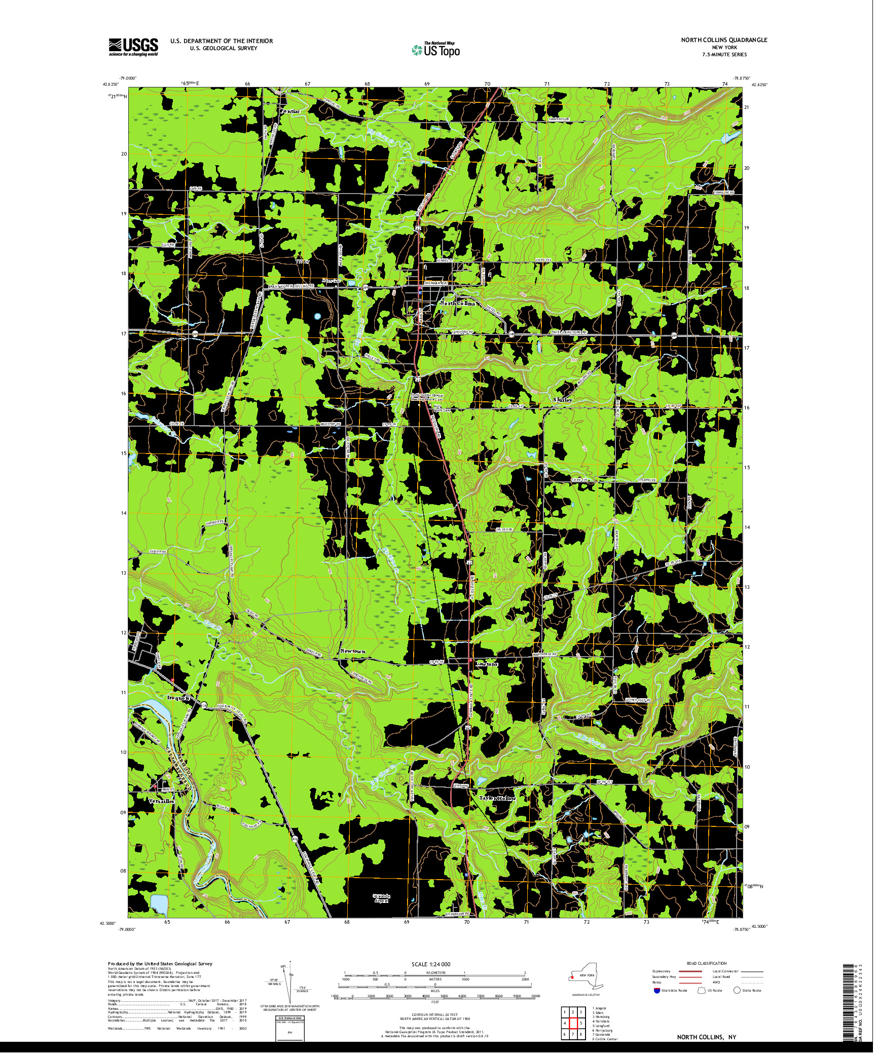 USGS US TOPO 7.5-MINUTE MAP FOR NORTH COLLINS, NY 2019