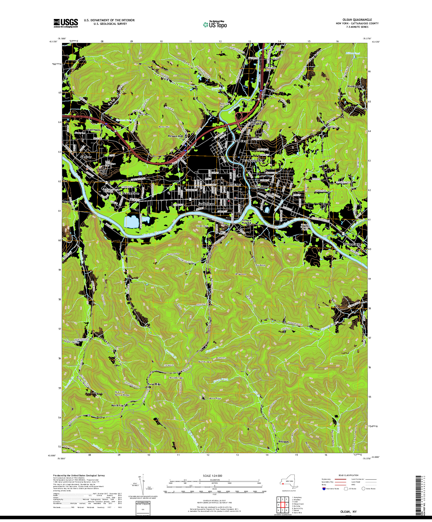 USGS US TOPO 7.5-MINUTE MAP FOR OLEAN, NY 2019