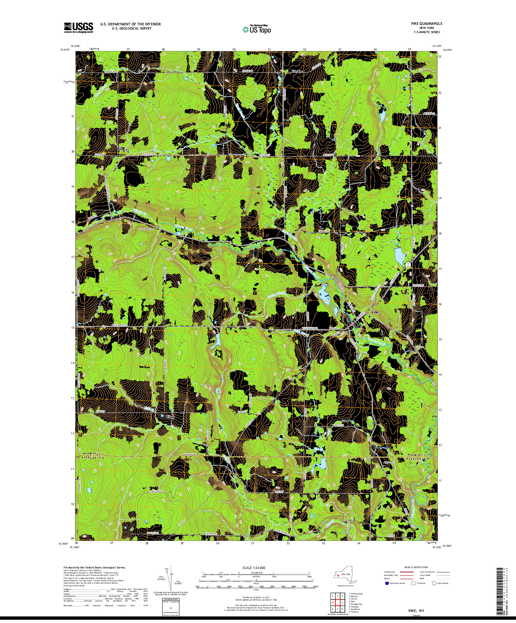 USGS US TOPO 7.5-MINUTE MAP FOR PIKE, NY 2019