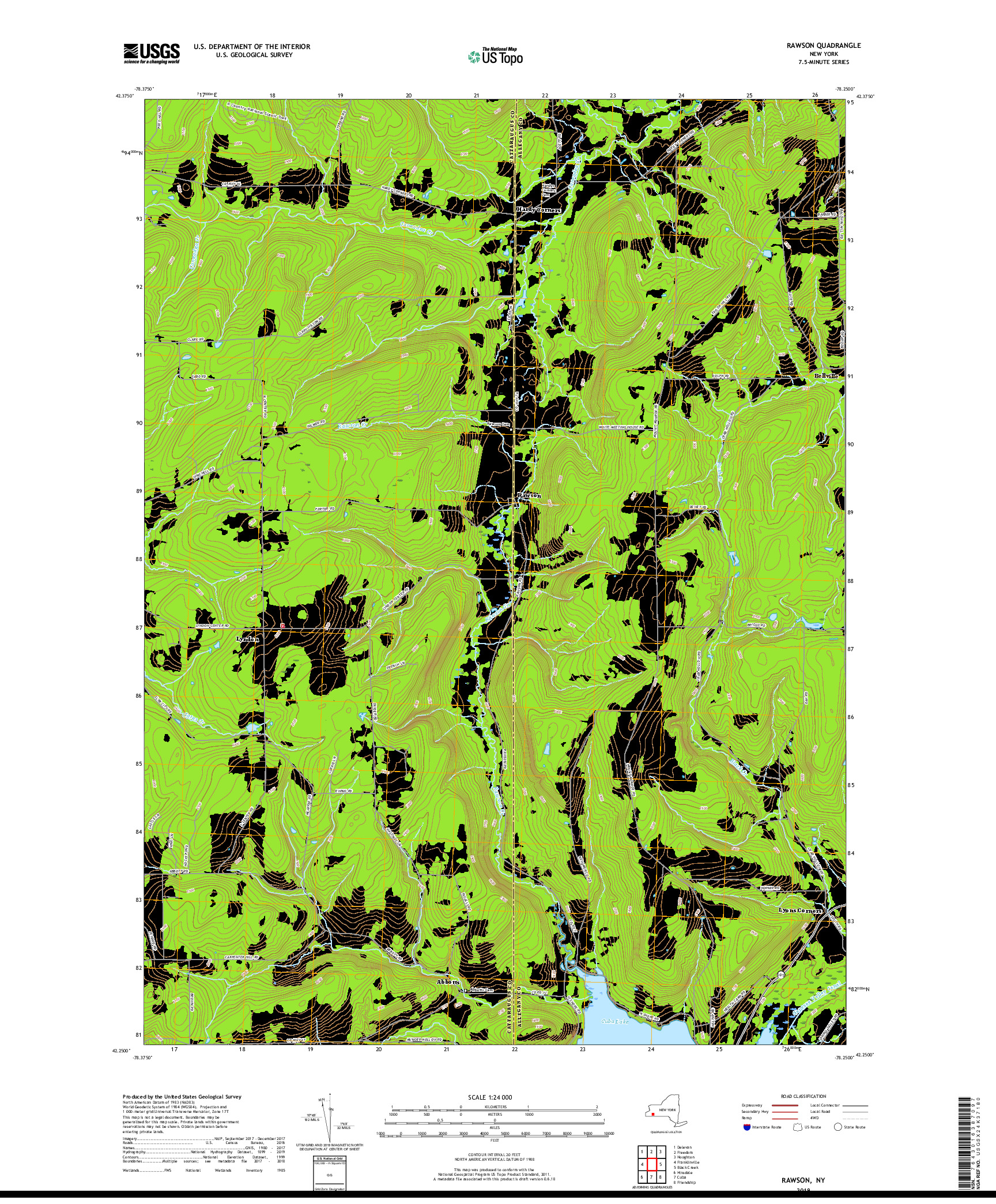 USGS US TOPO 7.5-MINUTE MAP FOR RAWSON, NY 2019
