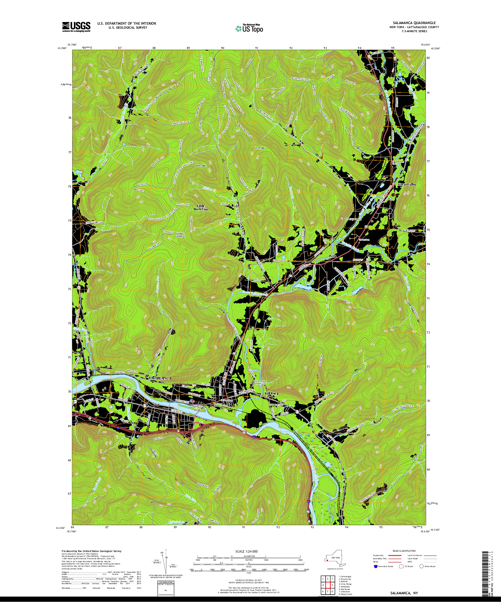 USGS US TOPO 7.5-MINUTE MAP FOR SALAMANCA, NY 2019