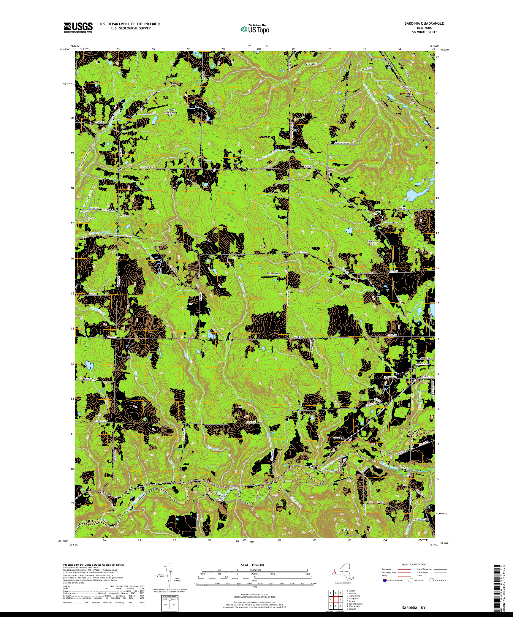 USGS US TOPO 7.5-MINUTE MAP FOR SARDINIA, NY 2019