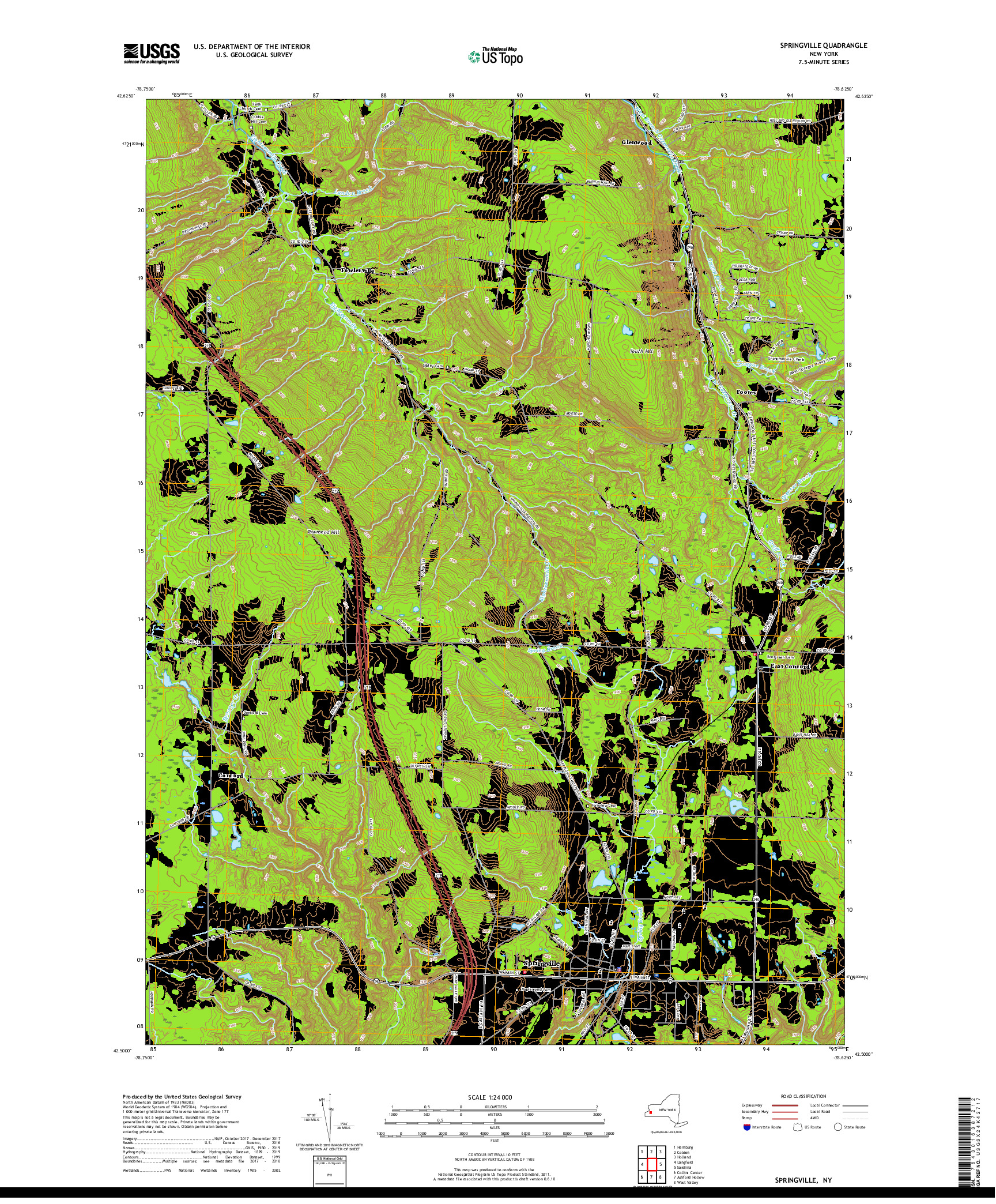 USGS US TOPO 7.5-MINUTE MAP FOR SPRINGVILLE, NY 2019
