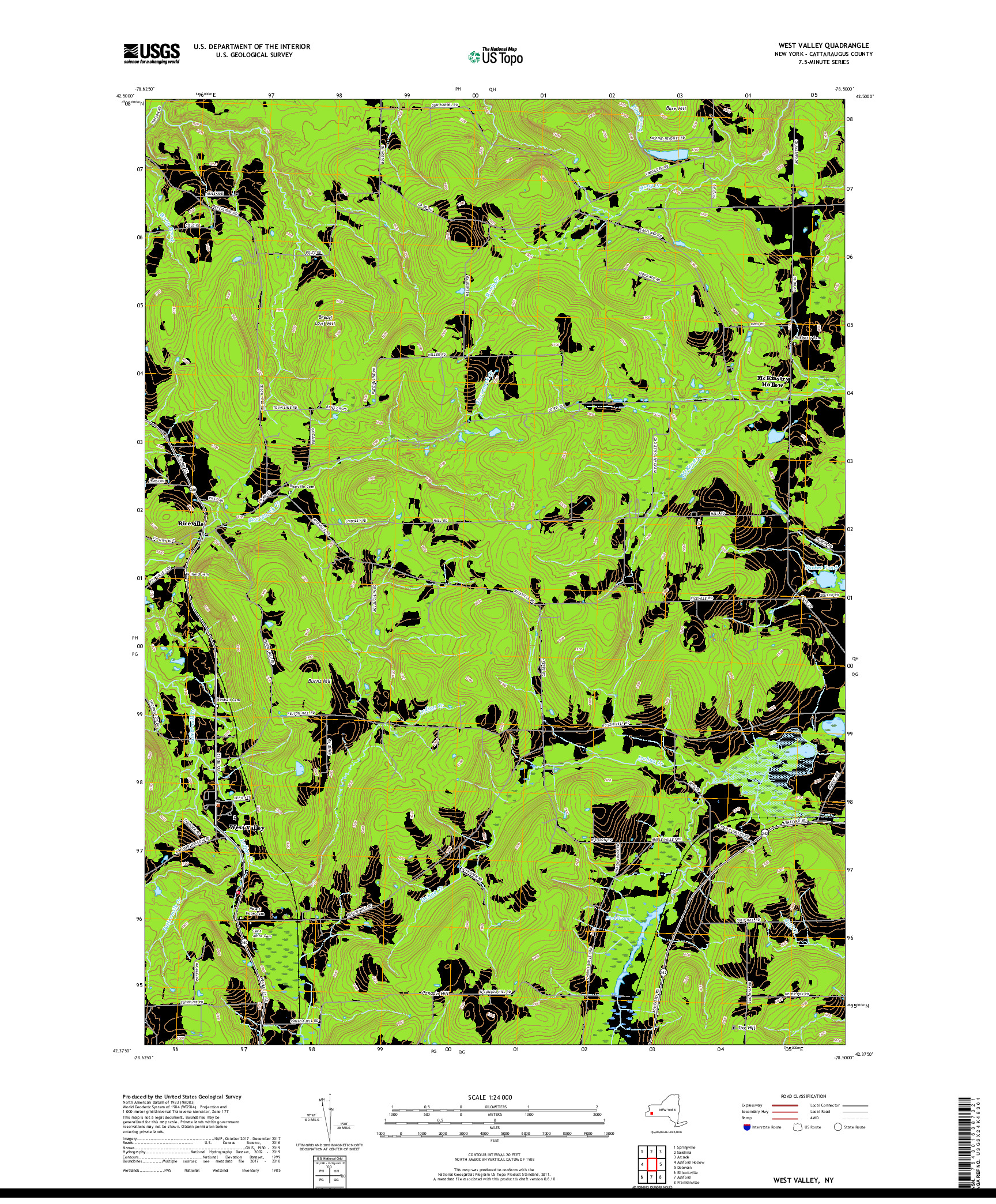 USGS US TOPO 7.5-MINUTE MAP FOR WEST VALLEY, NY 2019