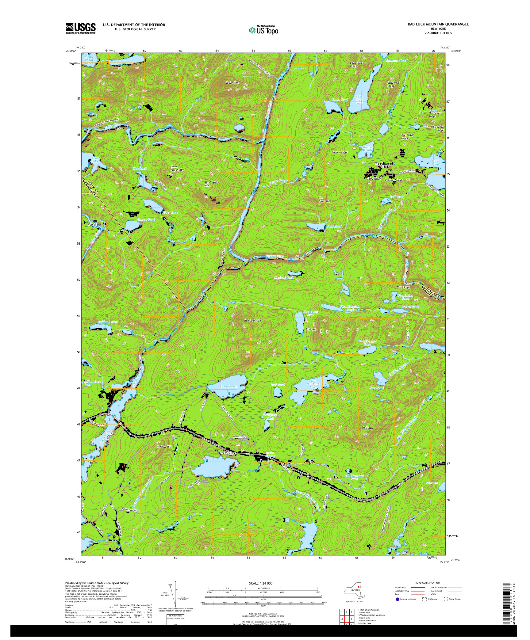 USGS US TOPO 7.5-MINUTE MAP FOR BAD LUCK MOUNTAIN, NY 2019