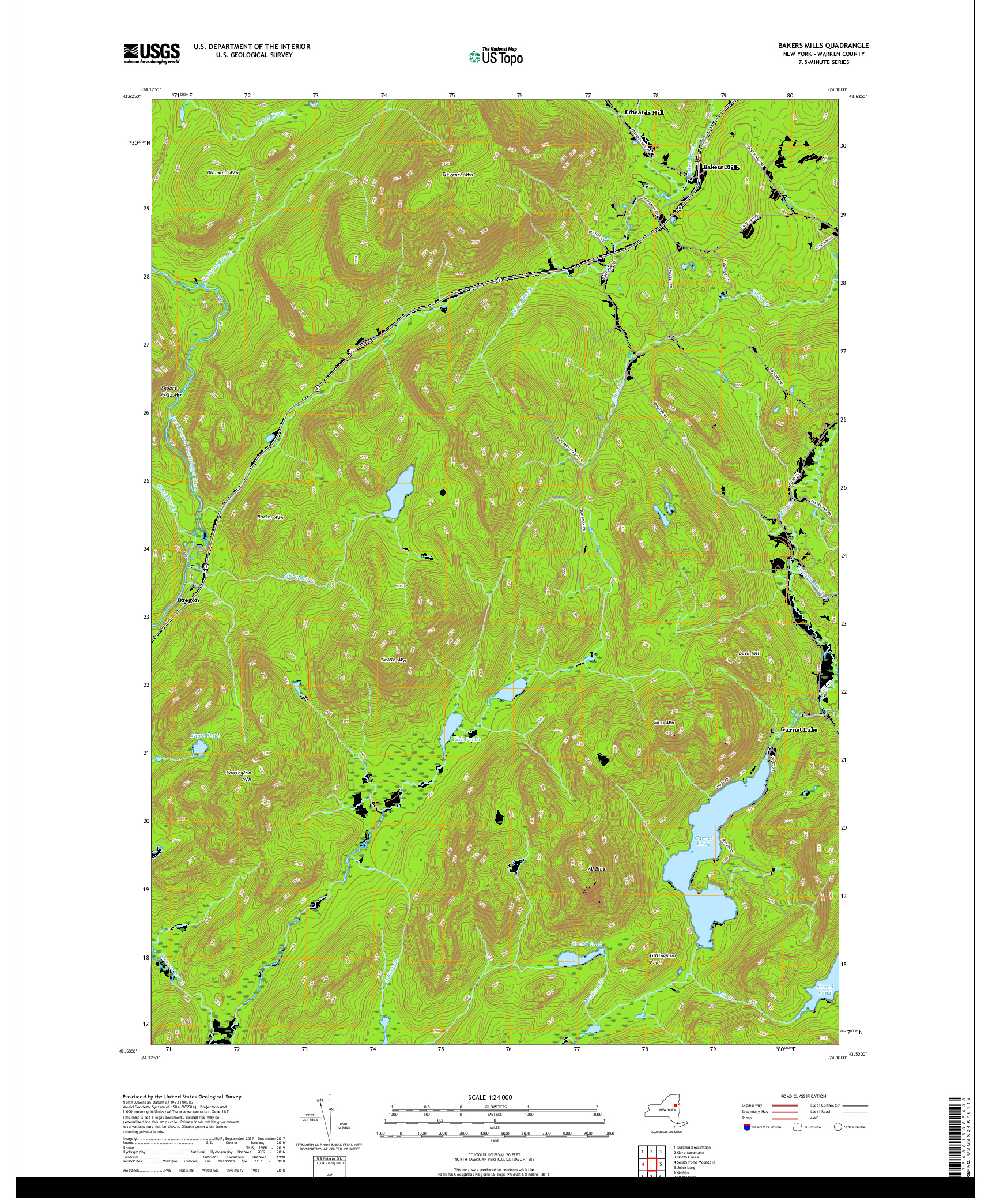 USGS US TOPO 7.5-MINUTE MAP FOR BAKERS MILLS, NY 2019