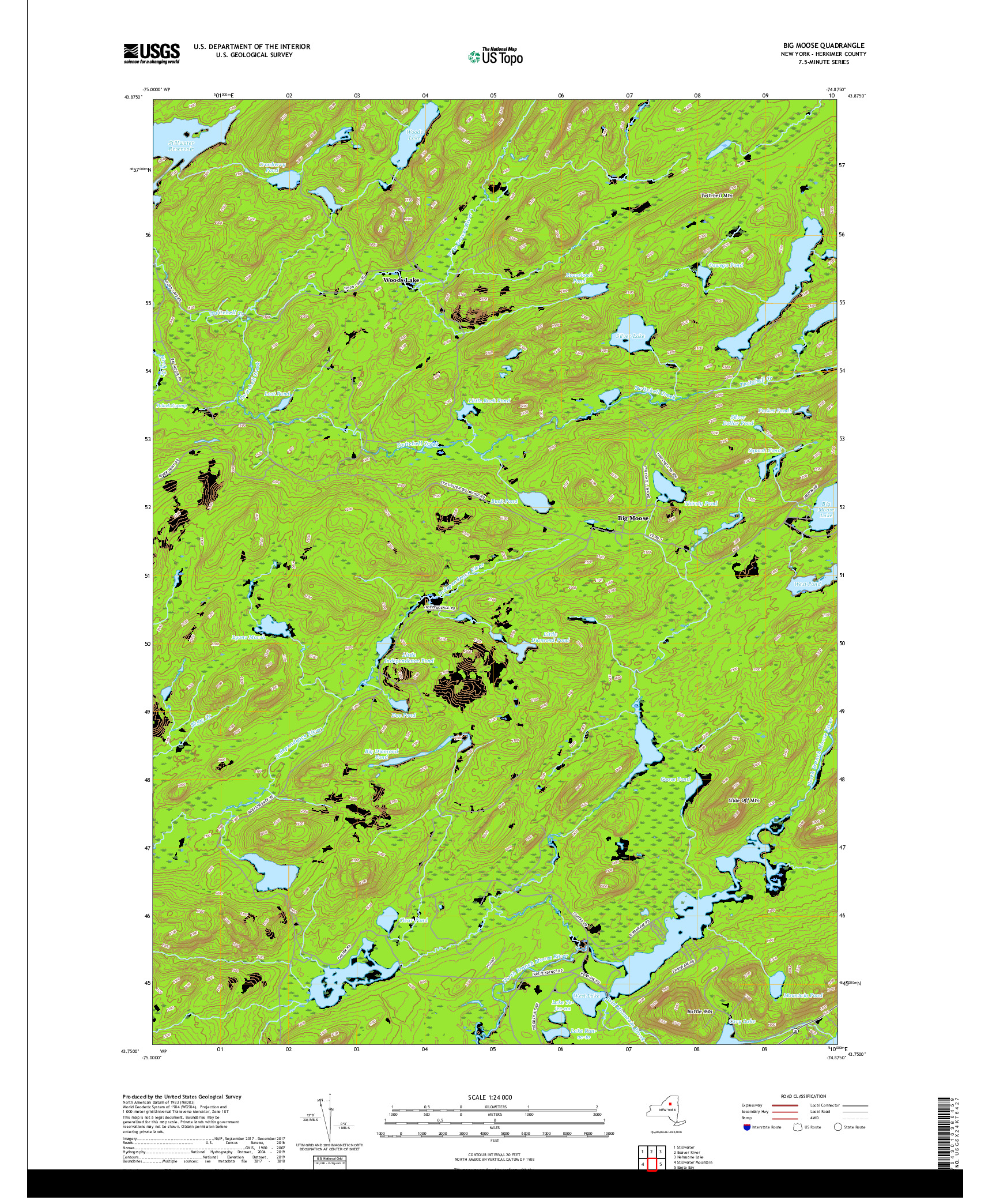 USGS US TOPO 7.5-MINUTE MAP FOR BIG MOOSE, NY 2019