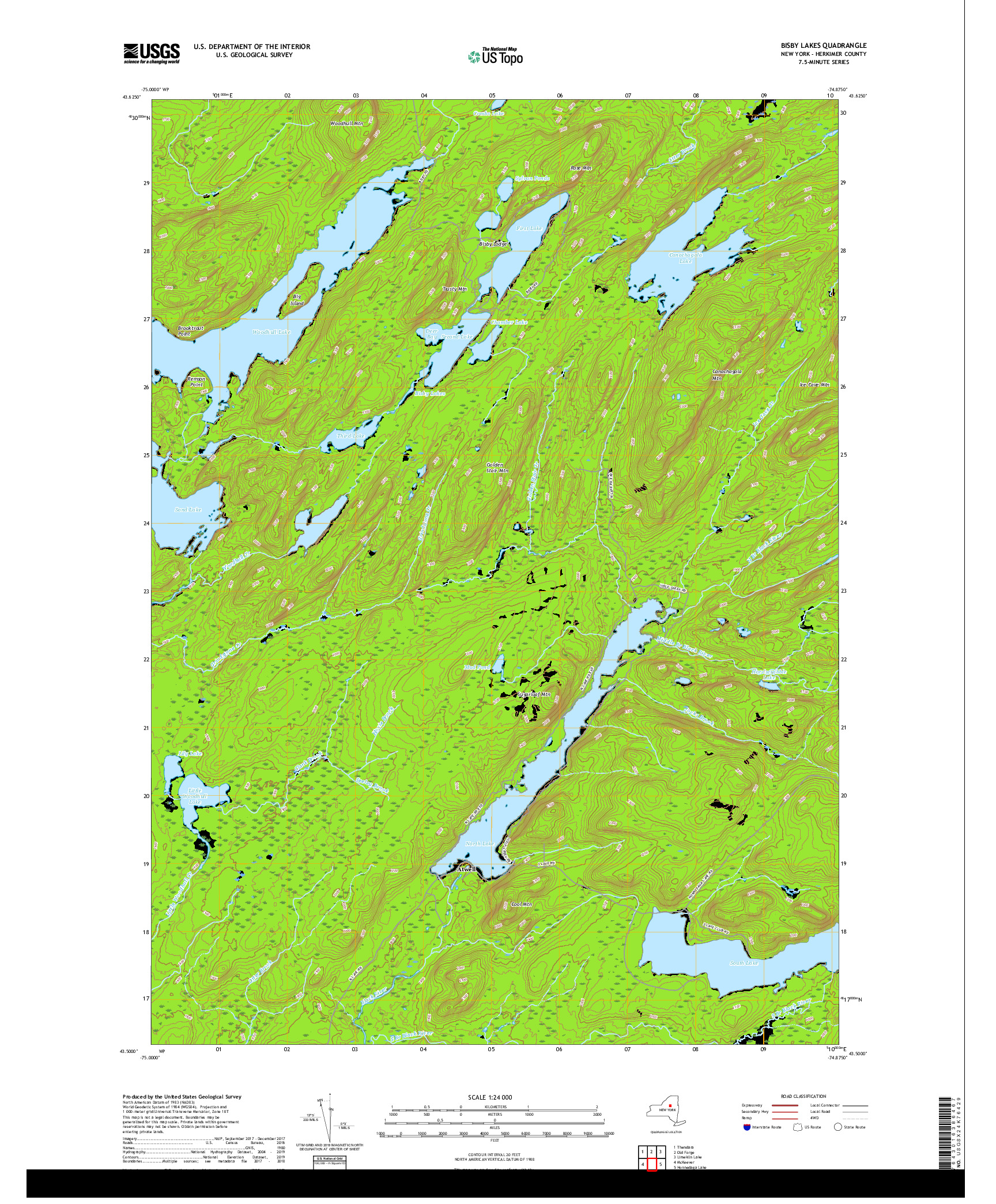 USGS US TOPO 7.5-MINUTE MAP FOR BISBY LAKES, NY 2019