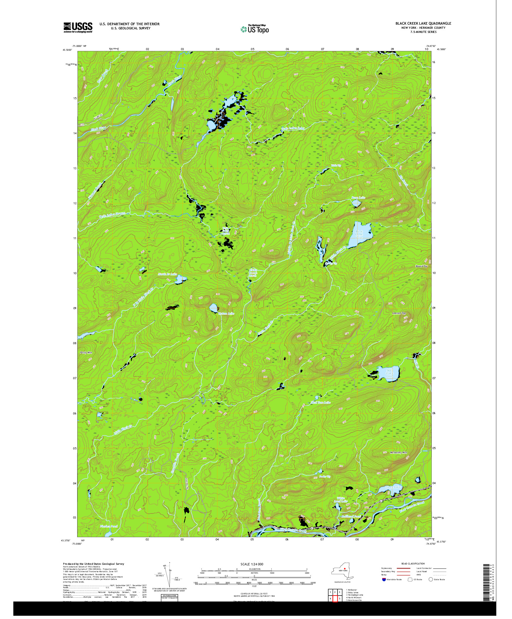 USGS US TOPO 7.5-MINUTE MAP FOR BLACK CREEK LAKE, NY 2019