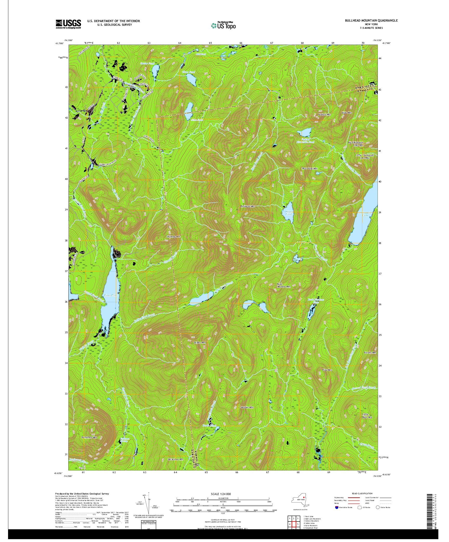 USGS US TOPO 7.5-MINUTE MAP FOR BULLHEAD MOUNTAIN, NY 2019