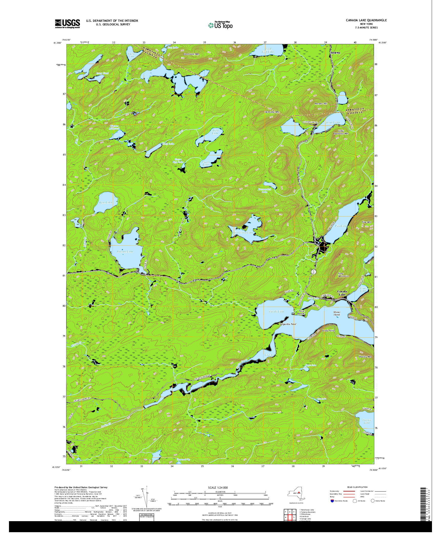 USGS US TOPO 7.5-MINUTE MAP FOR CANADA LAKE, NY 2019