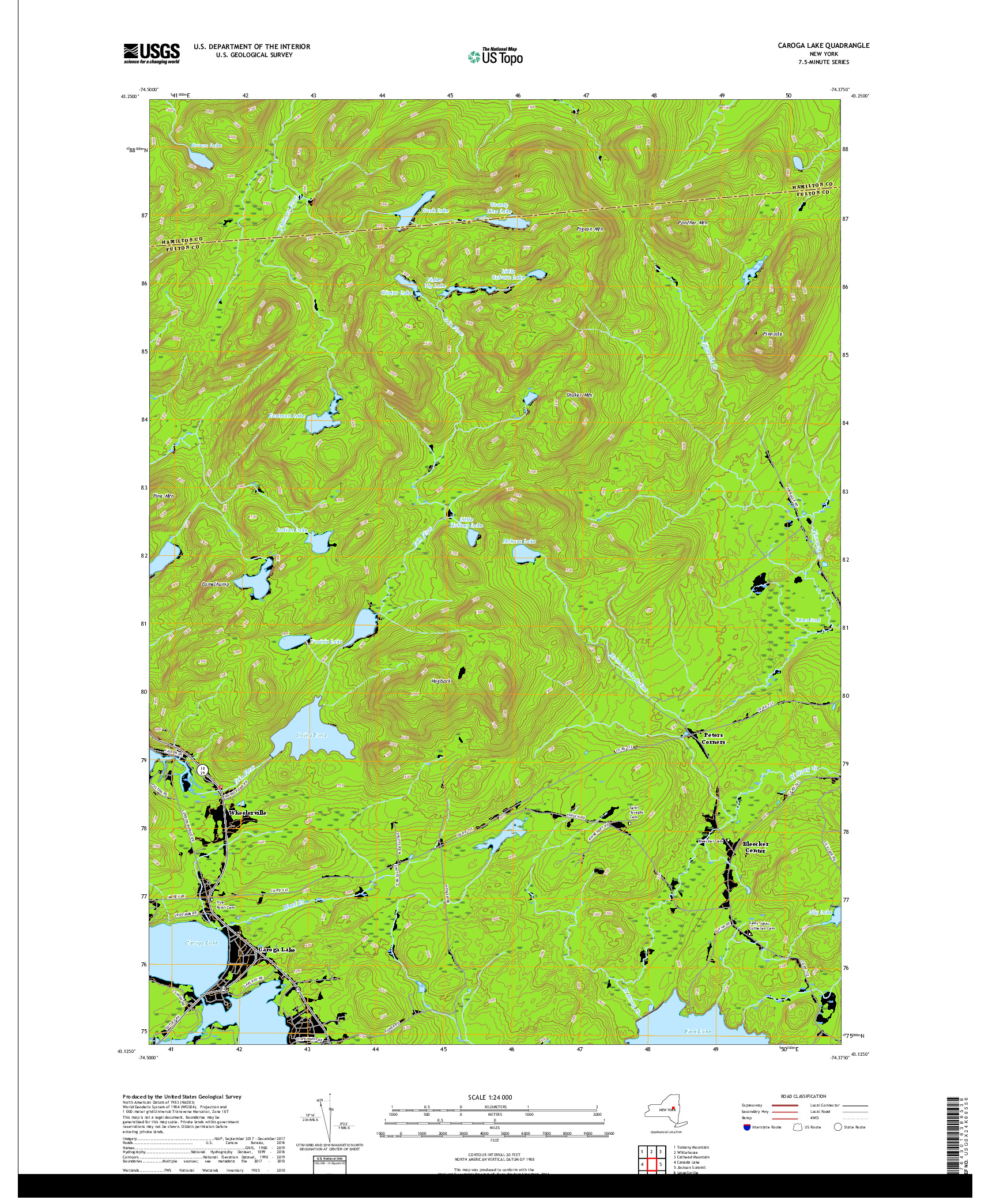 USGS US TOPO 7.5-MINUTE MAP FOR CAROGA LAKE, NY 2019