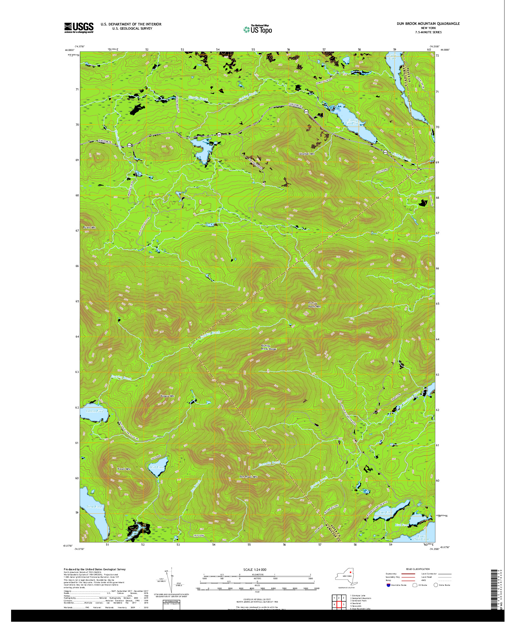 USGS US TOPO 7.5-MINUTE MAP FOR DUN BROOK MOUNTAIN, NY 2019