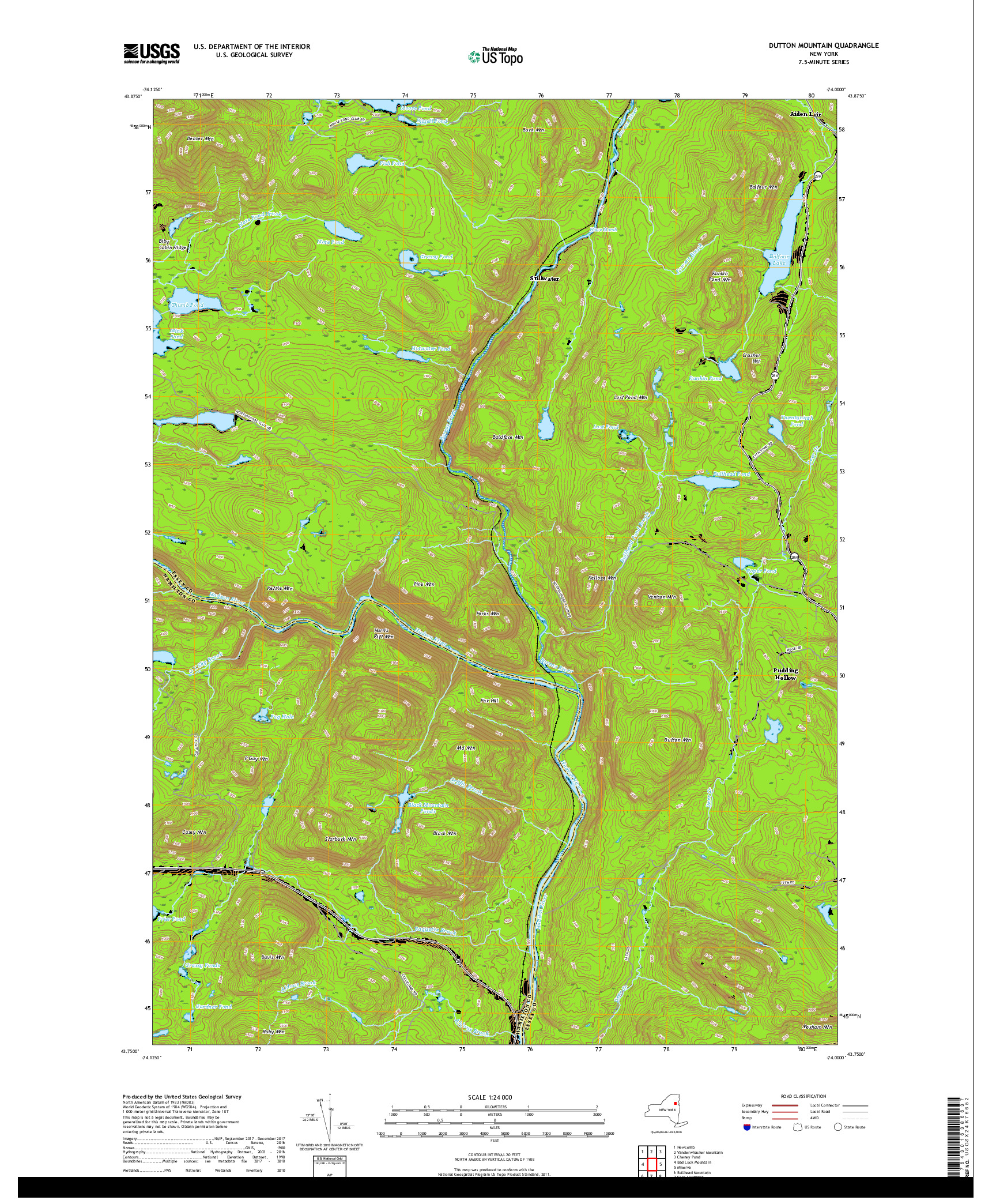 USGS US TOPO 7.5-MINUTE MAP FOR DUTTON MOUNTAIN, NY 2019