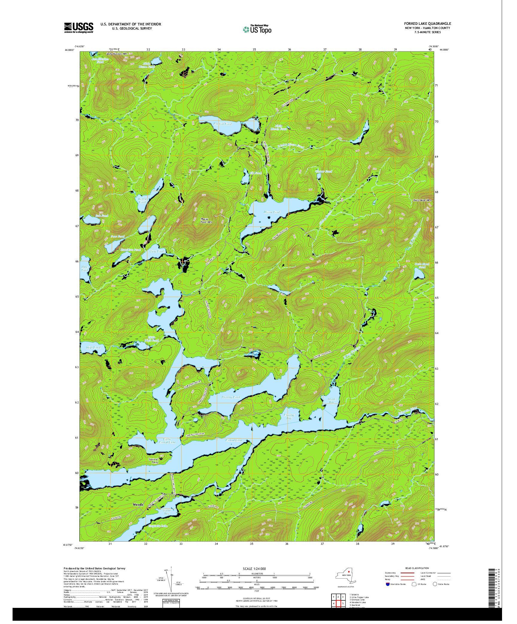 USGS US TOPO 7.5-MINUTE MAP FOR FORKED LAKE, NY 2019