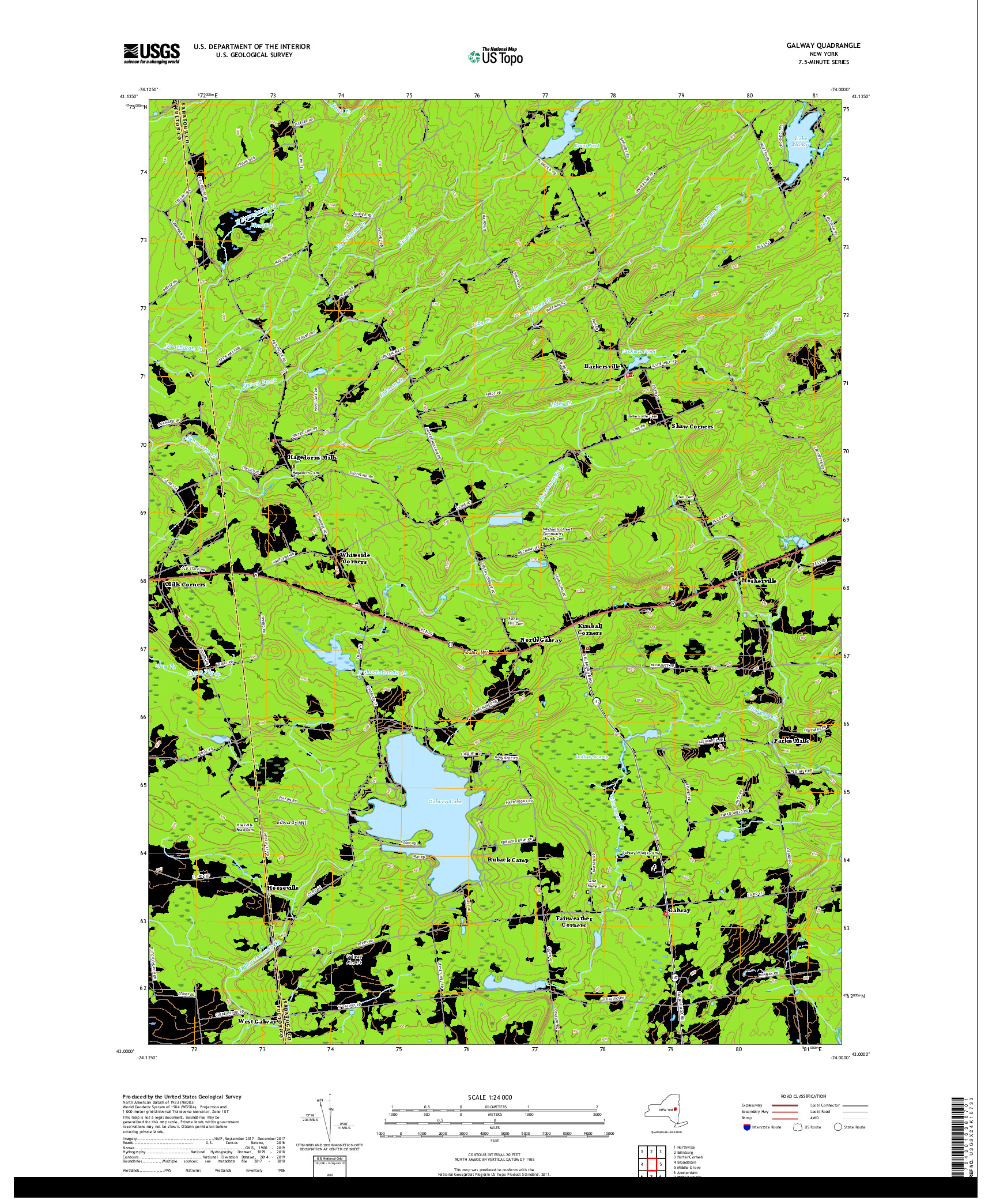 USGS US TOPO 7.5-MINUTE MAP FOR GALWAY, NY 2019