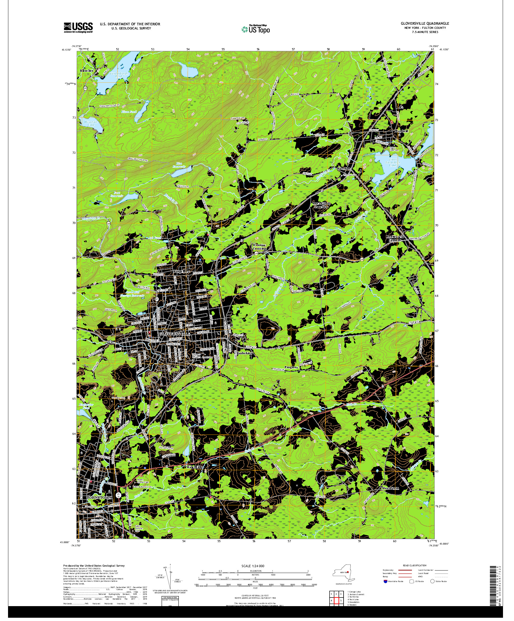 USGS US TOPO 7.5-MINUTE MAP FOR GLOVERSVILLE, NY 2019