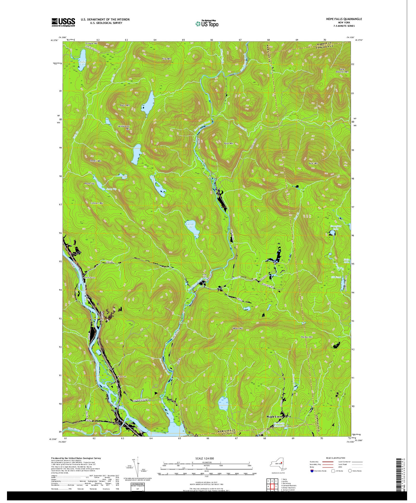 USGS US TOPO 7.5-MINUTE MAP FOR HOPE FALLS, NY 2019