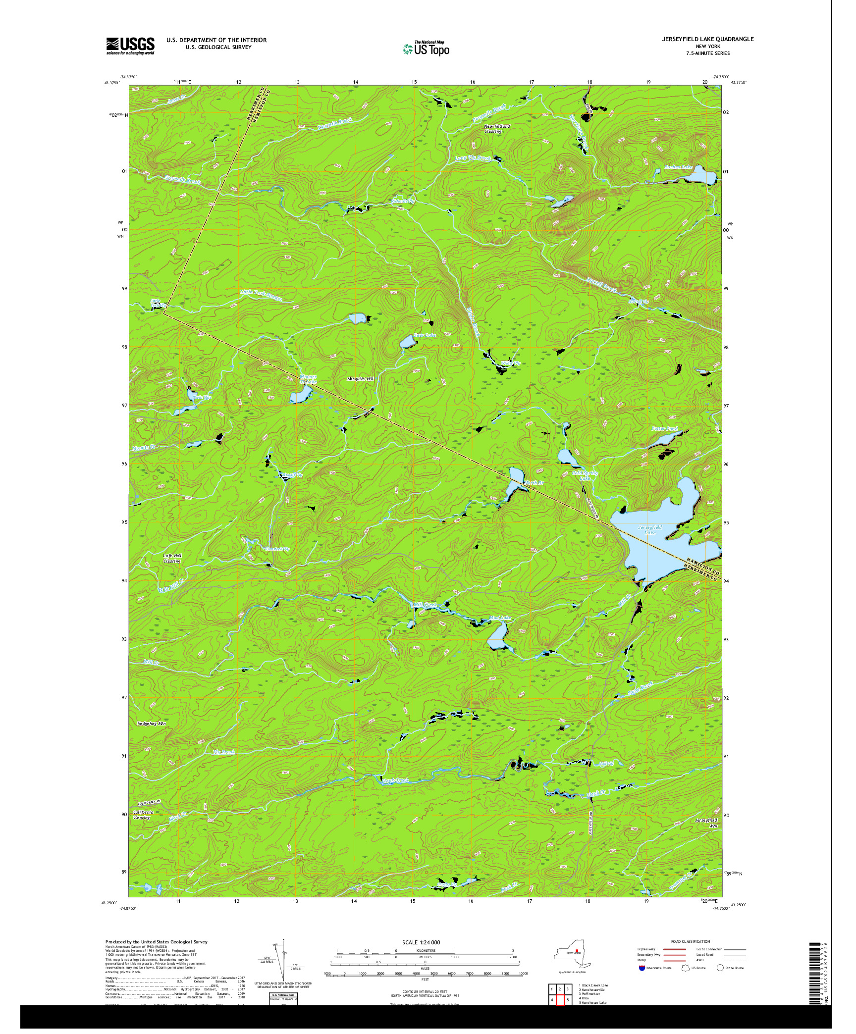 USGS US TOPO 7.5-MINUTE MAP FOR JERSEYFIELD LAKE, NY 2019