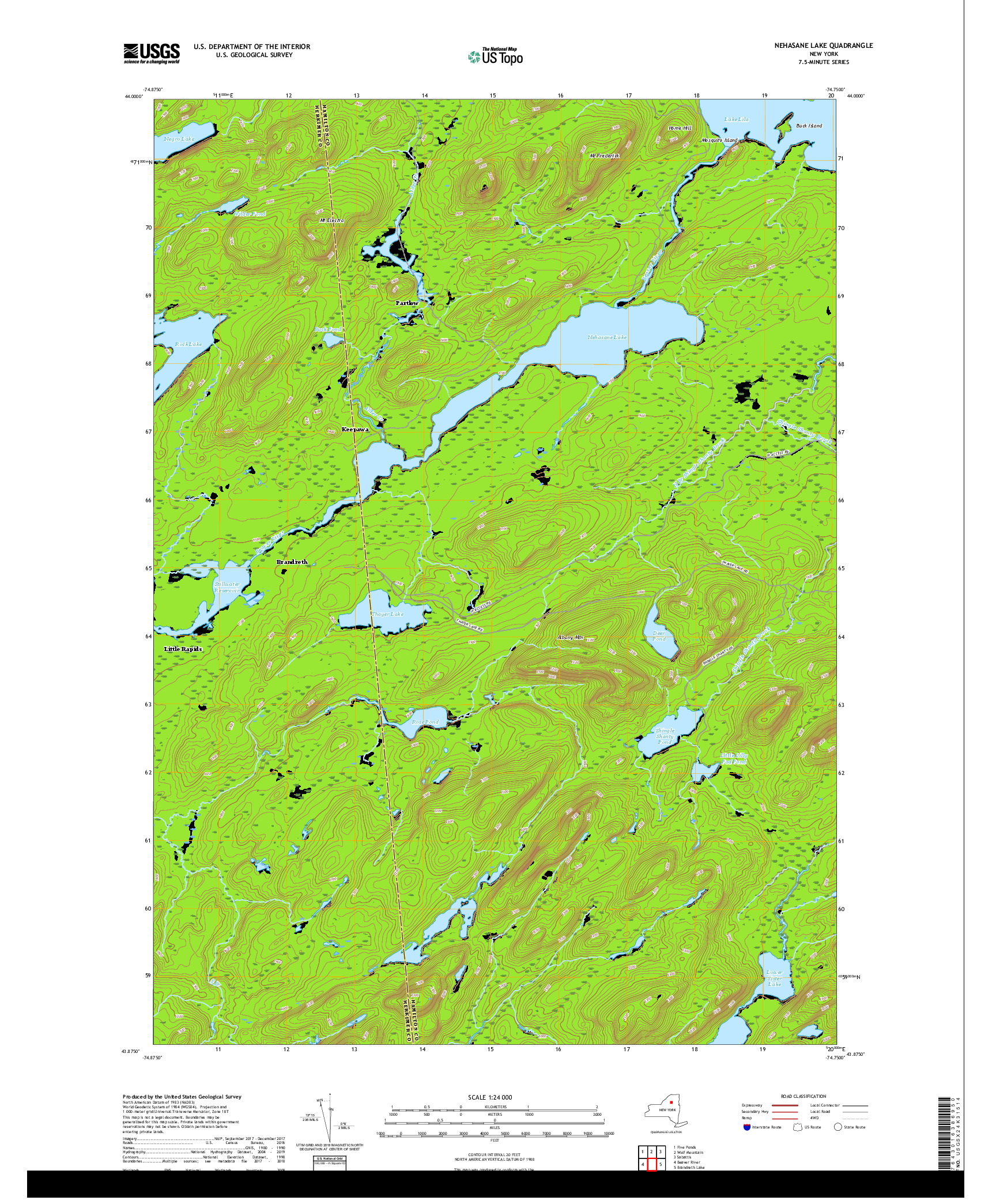 USGS US TOPO 7.5-MINUTE MAP FOR NEHASANE LAKE, NY 2019