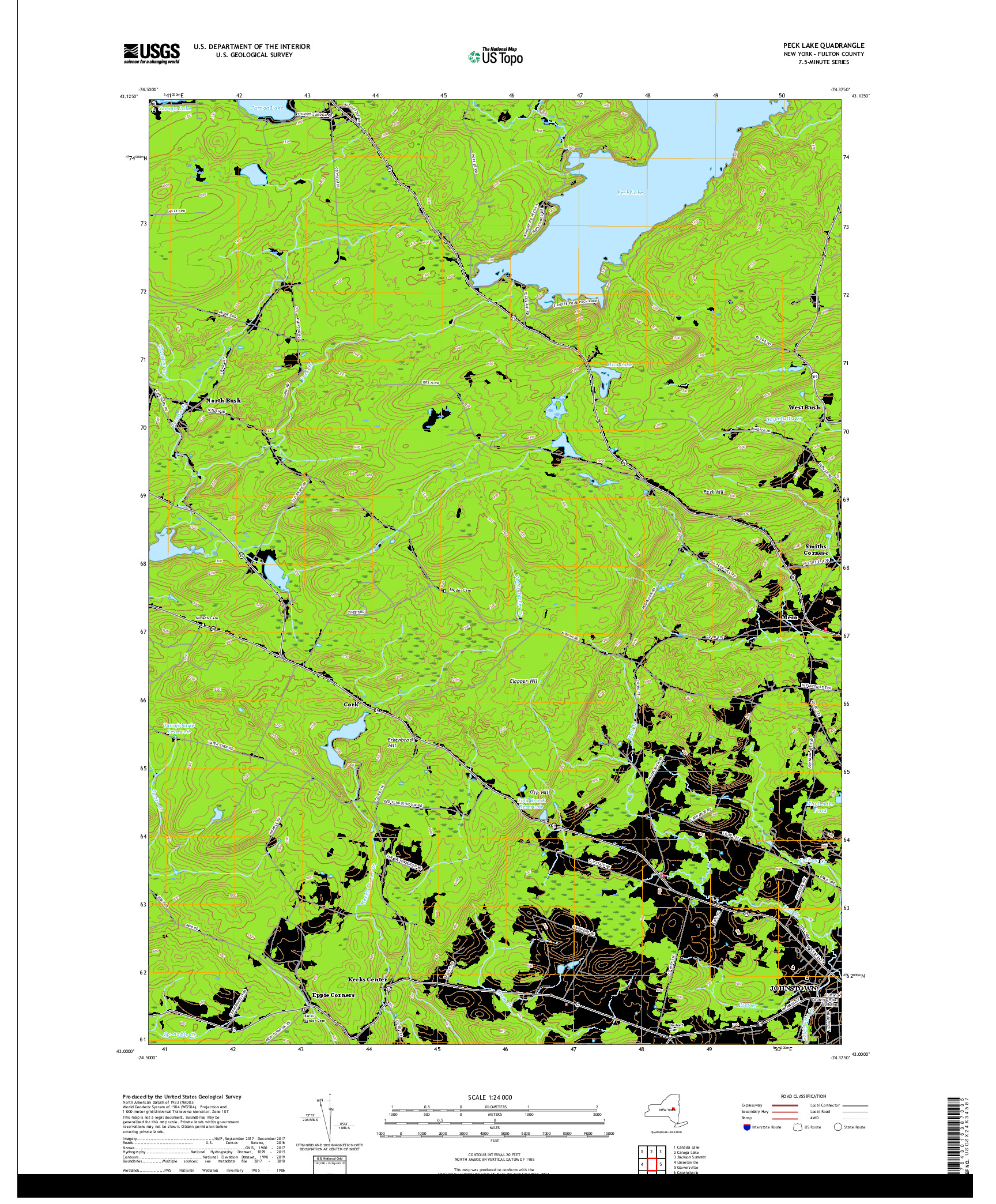USGS US TOPO 7.5-MINUTE MAP FOR PECK LAKE, NY 2019