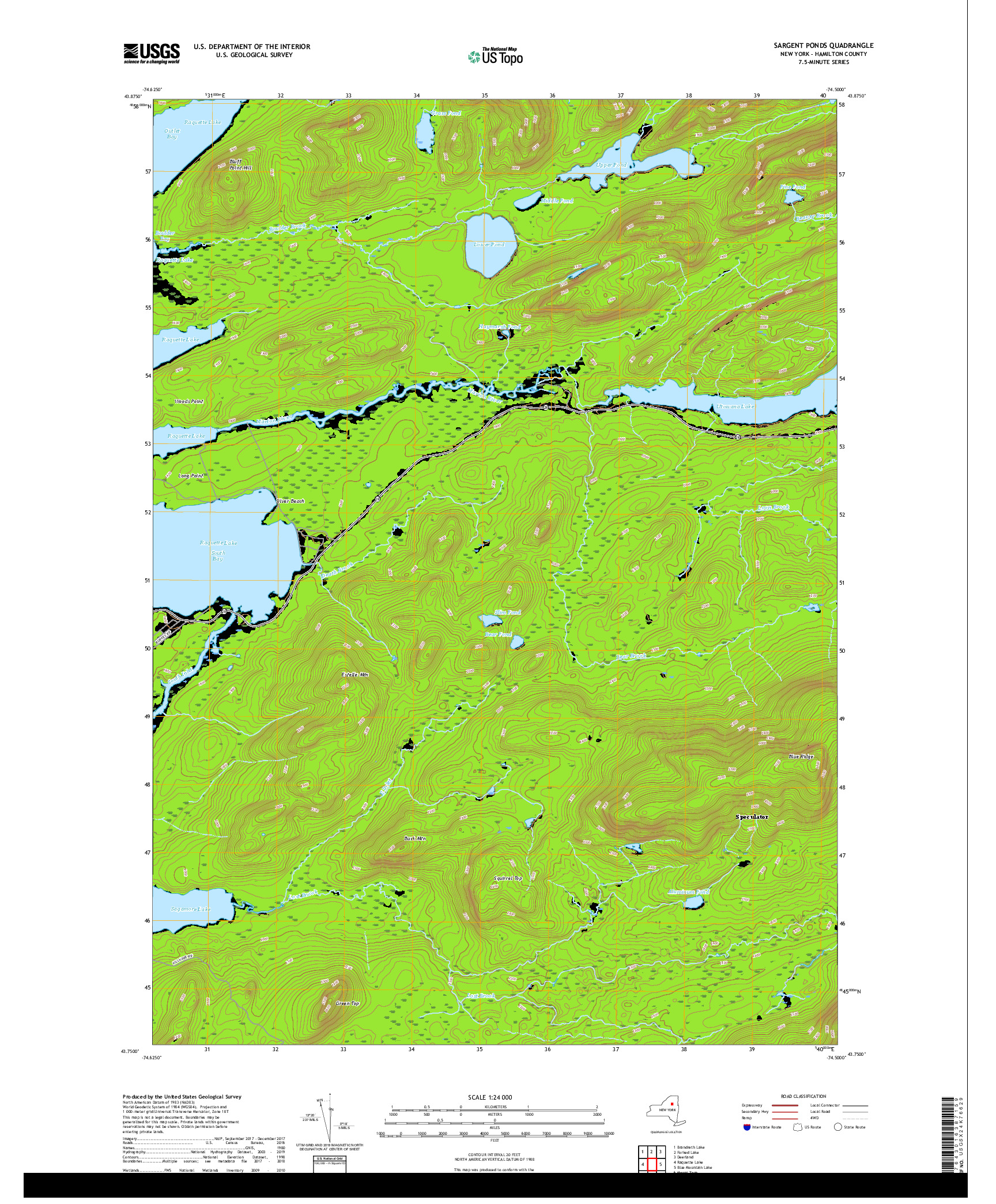USGS US TOPO 7.5-MINUTE MAP FOR SARGENT PONDS, NY 2019