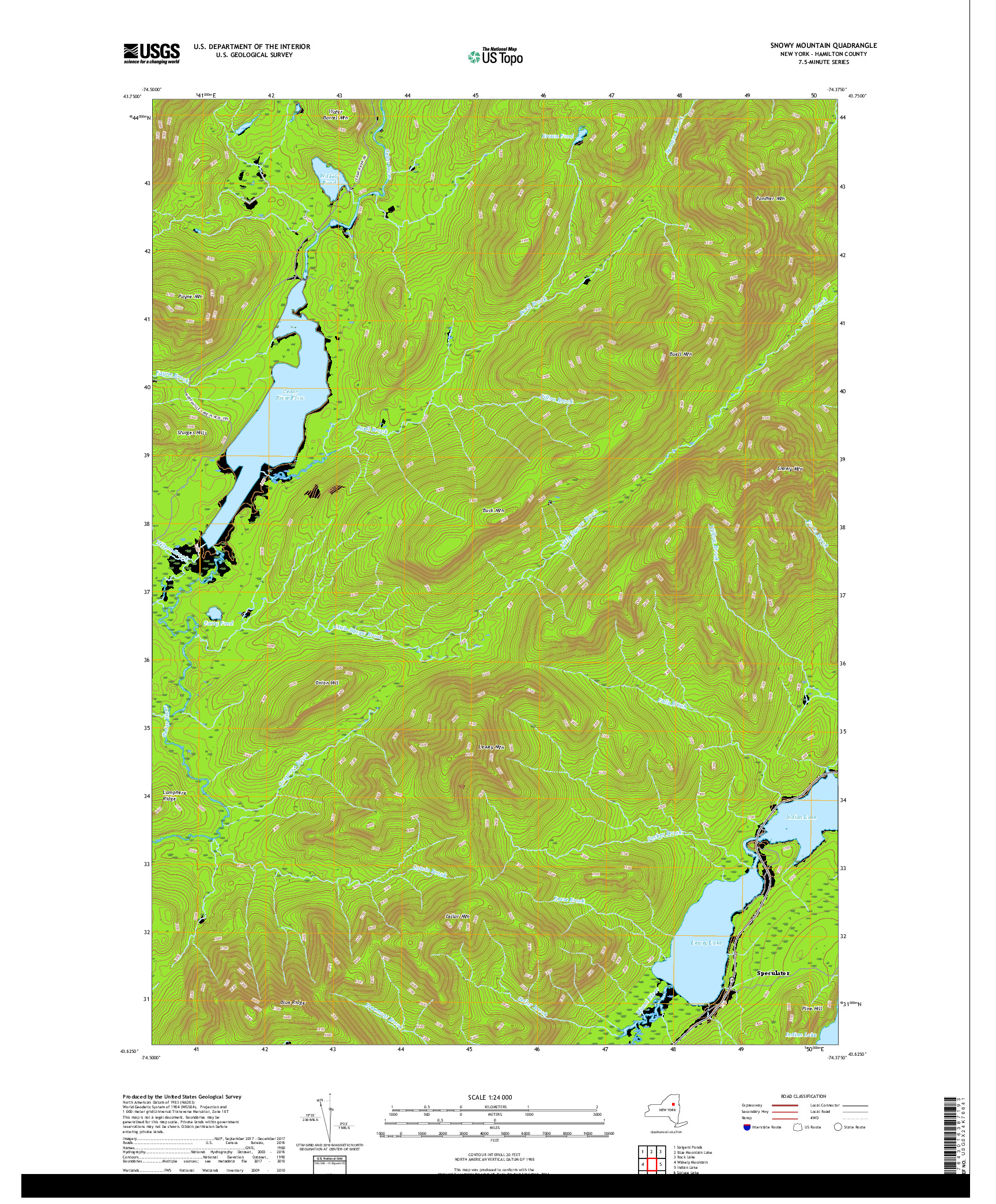 USGS US TOPO 7.5-MINUTE MAP FOR SNOWY MOUNTAIN, NY 2019