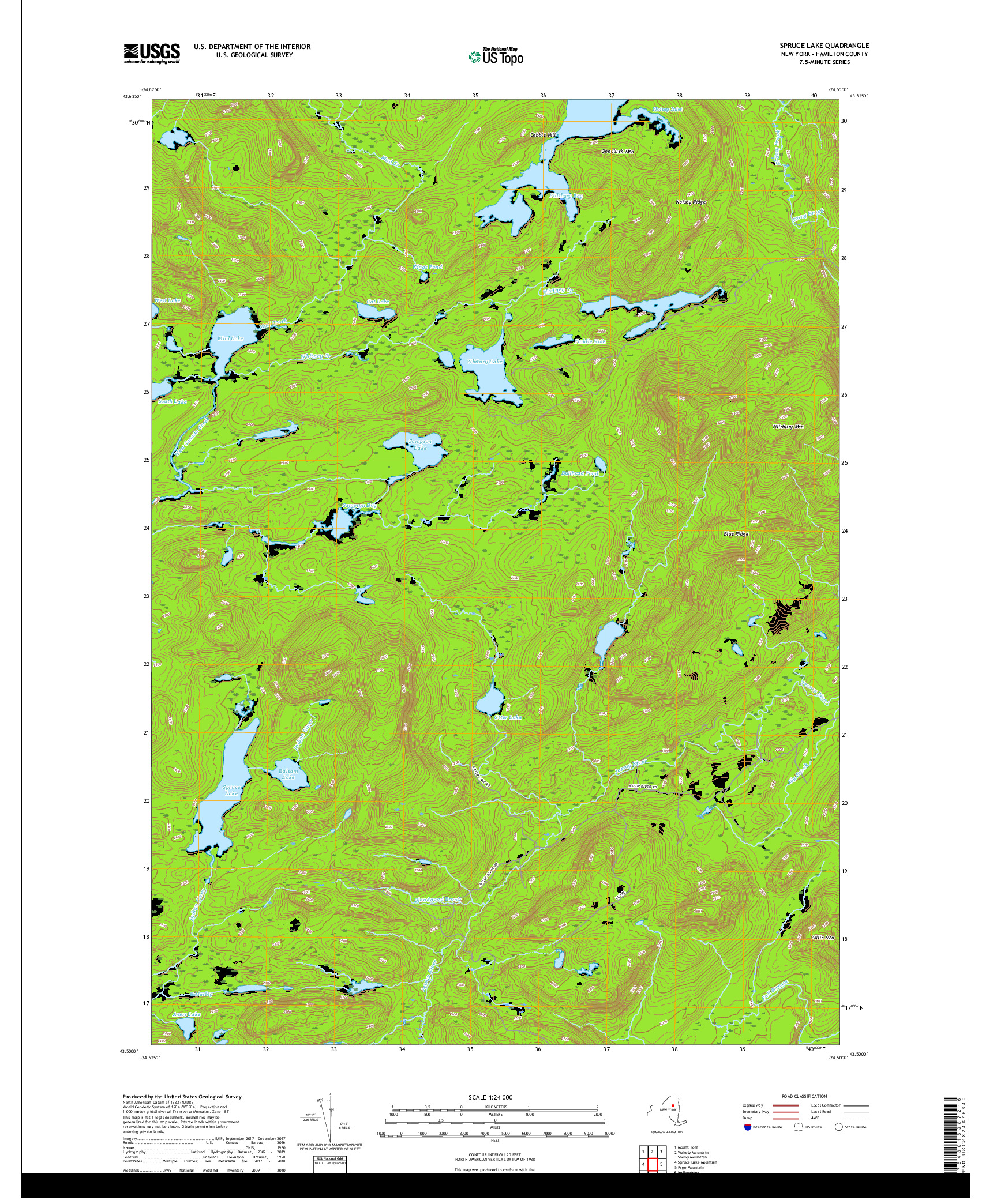 USGS US TOPO 7.5-MINUTE MAP FOR SPRUCE LAKE, NY 2019