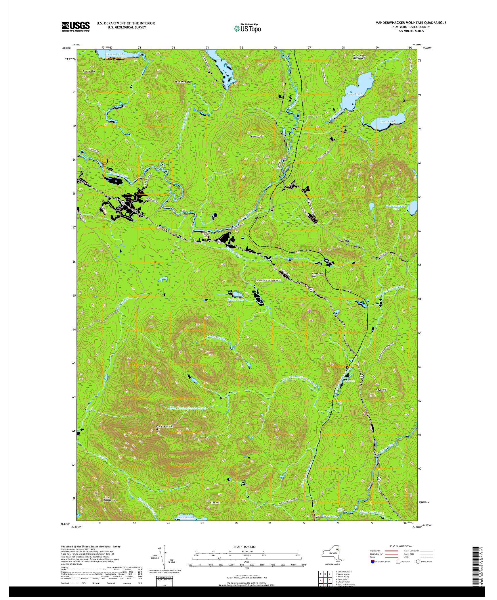 USGS US TOPO 7.5-MINUTE MAP FOR VANDERWHACKER MOUNTAIN, NY 2019