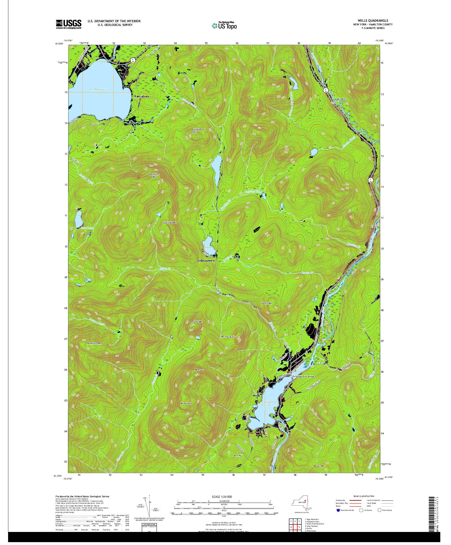 USGS US TOPO 7.5-MINUTE MAP FOR WELLS, NY 2019
