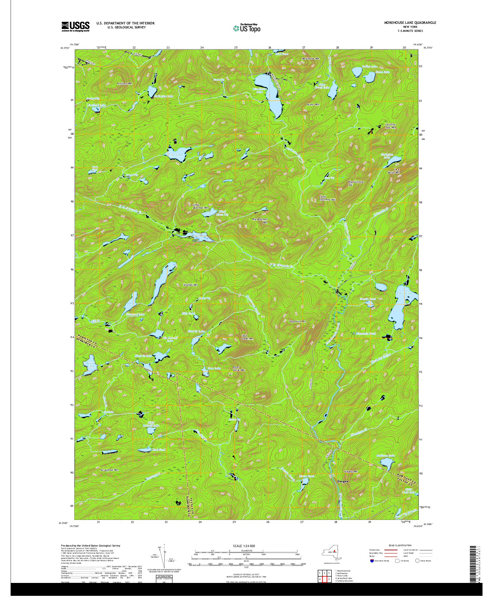 USGS US TOPO 7.5-MINUTE MAP FOR MOREHOUSE LAKE, NY 2019