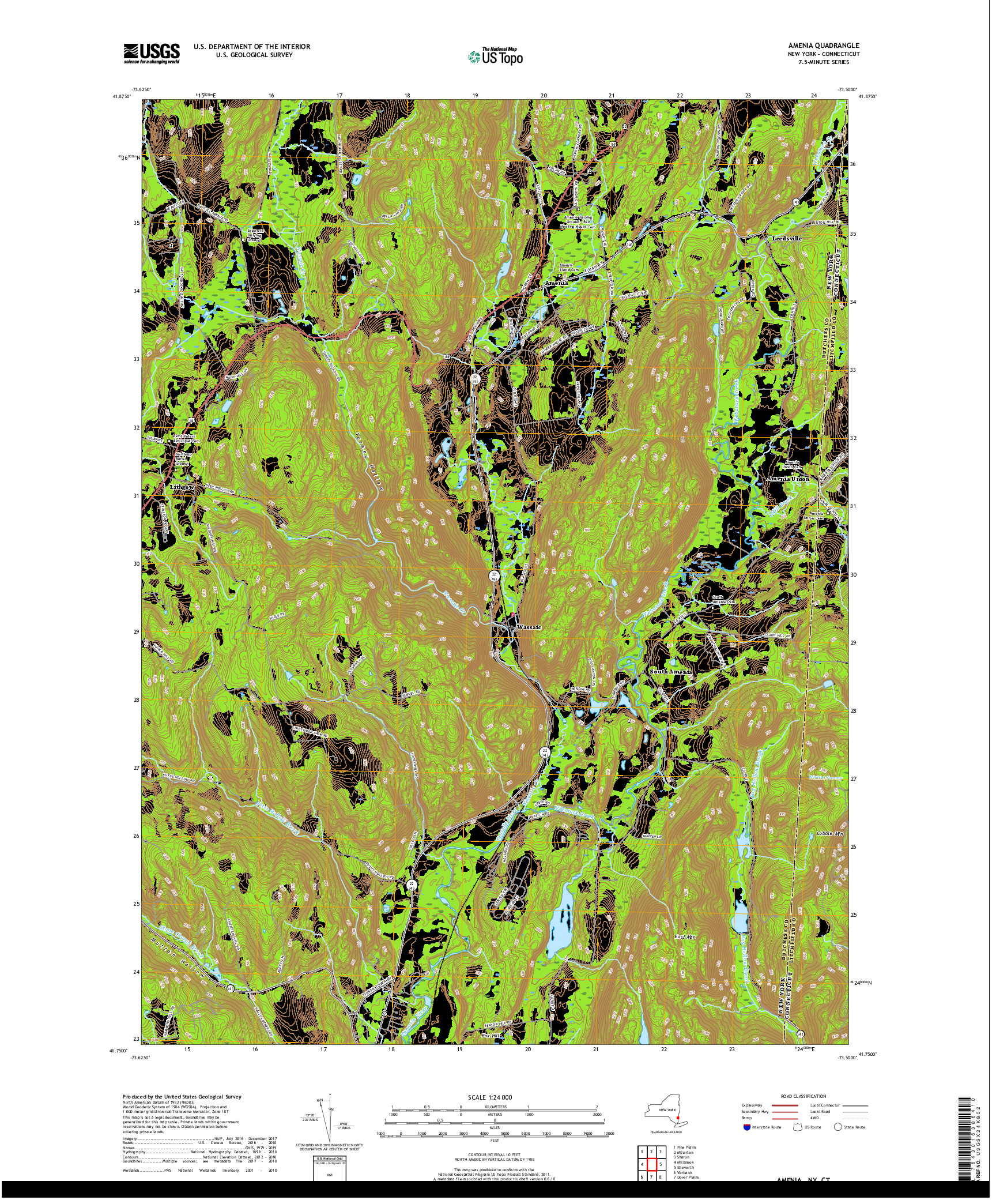 USGS US TOPO 7.5-MINUTE MAP FOR AMENIA, NY,CT 2019