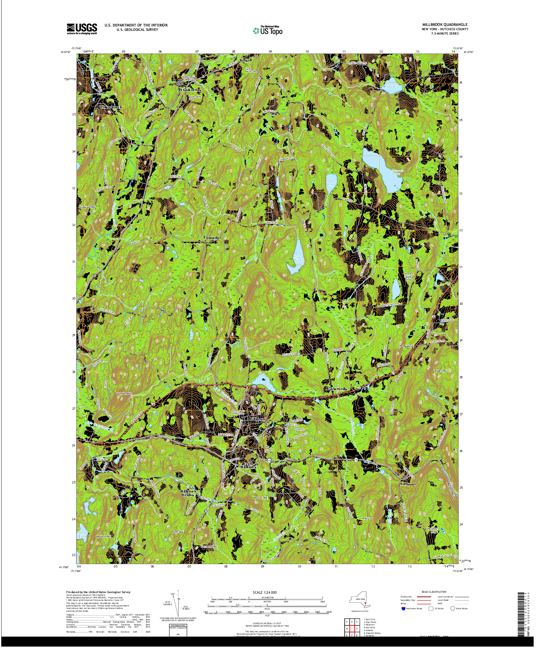 USGS US TOPO 7.5-MINUTE MAP FOR MILLBROOK, NY 2019