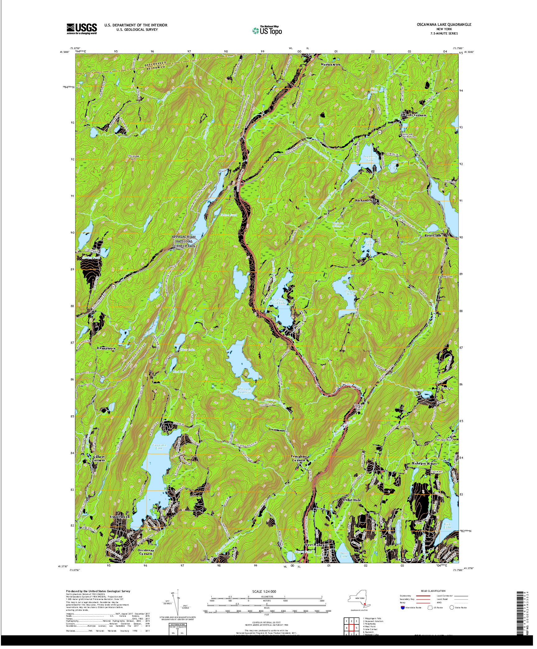 USGS US TOPO 7.5-MINUTE MAP FOR OSCAWANA LAKE, NY 2019