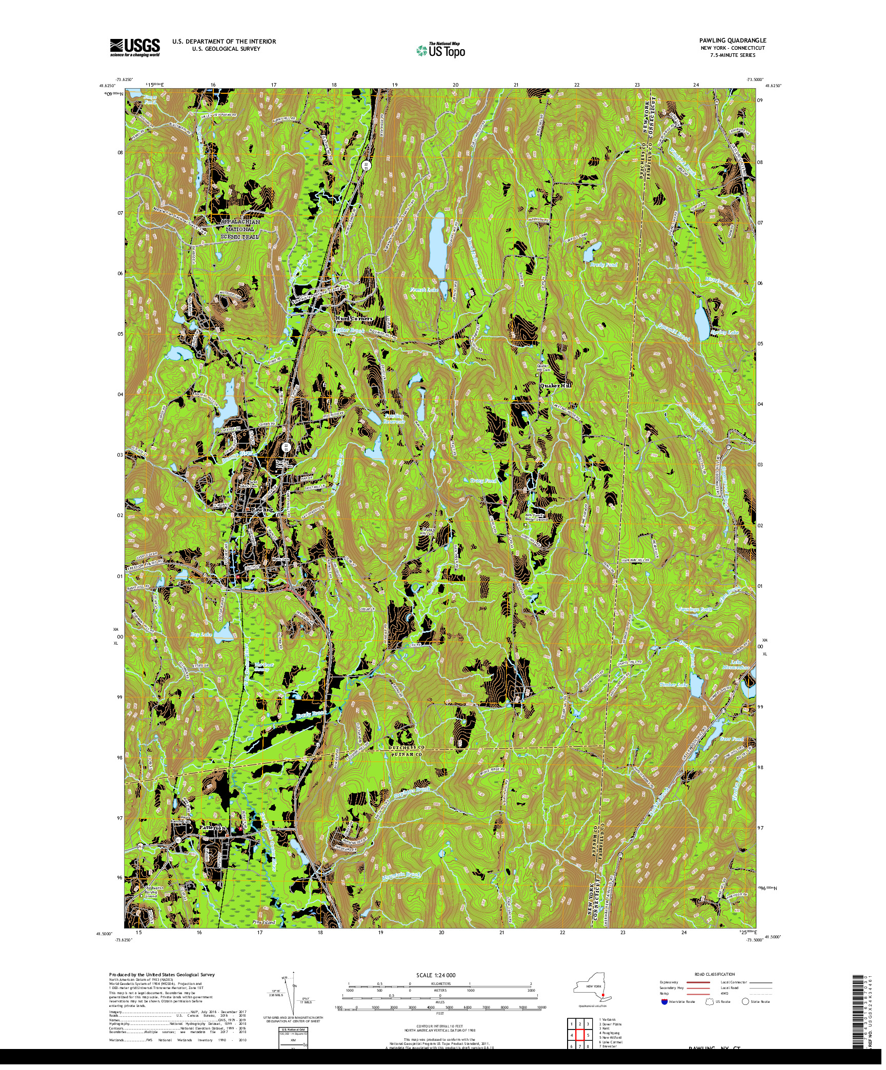 USGS US TOPO 7.5-MINUTE MAP FOR PAWLING, NY,CT 2019