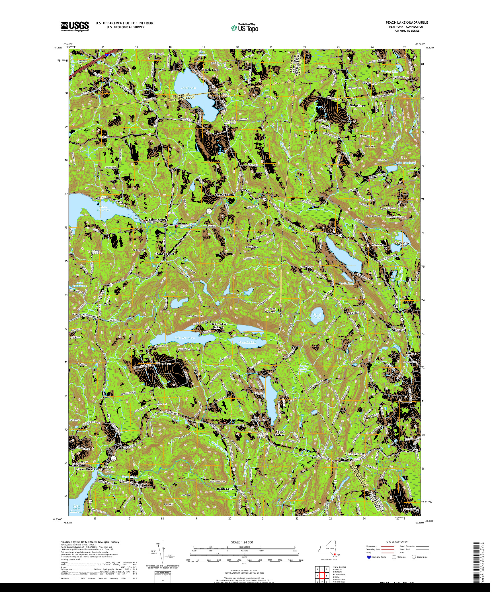 USGS US TOPO 7.5-MINUTE MAP FOR PEACH LAKE, NY,CT 2019