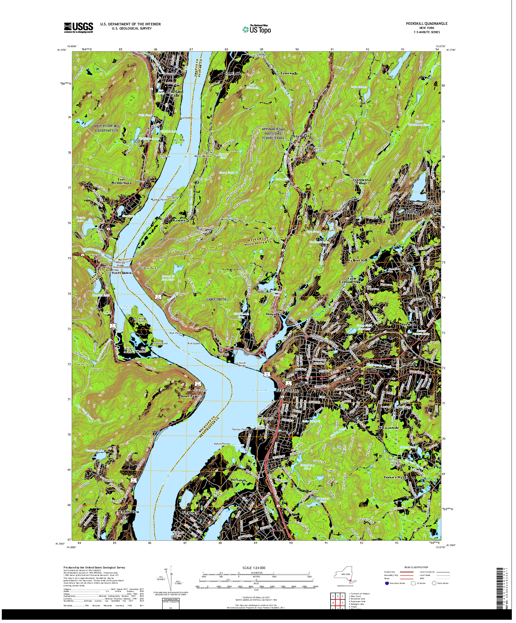 USGS US TOPO 7.5-MINUTE MAP FOR PEEKSKILL, NY 2019