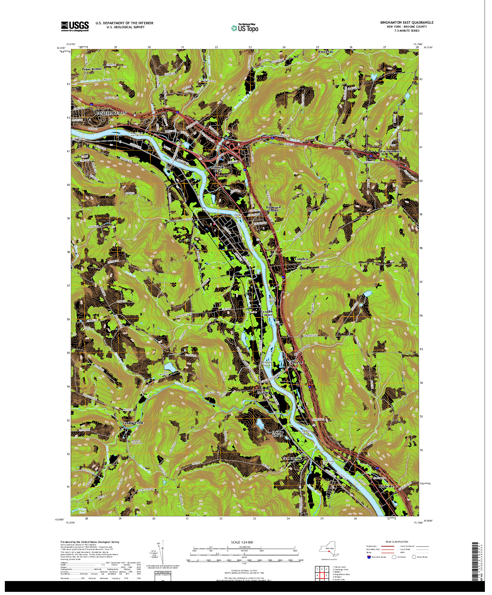 USGS US TOPO 7.5-MINUTE MAP FOR BINGHAMTON EAST, NY 2019