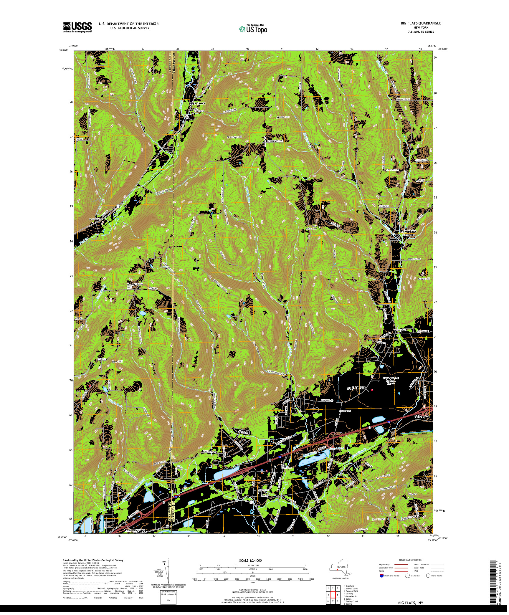 USGS US TOPO 7.5-MINUTE MAP FOR BIG FLATS, NY 2019