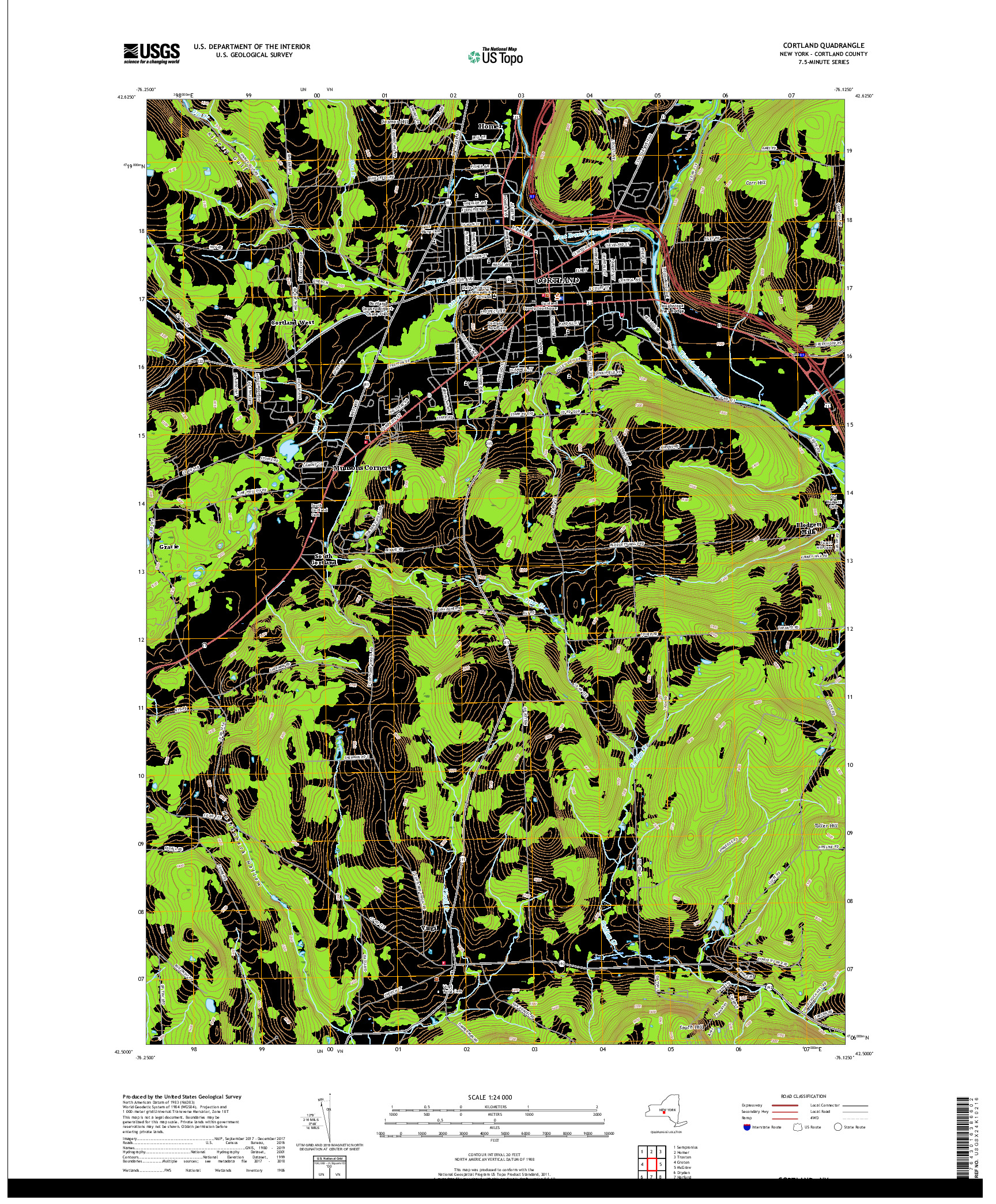 USGS US TOPO 7.5-MINUTE MAP FOR CORTLAND, NY 2019