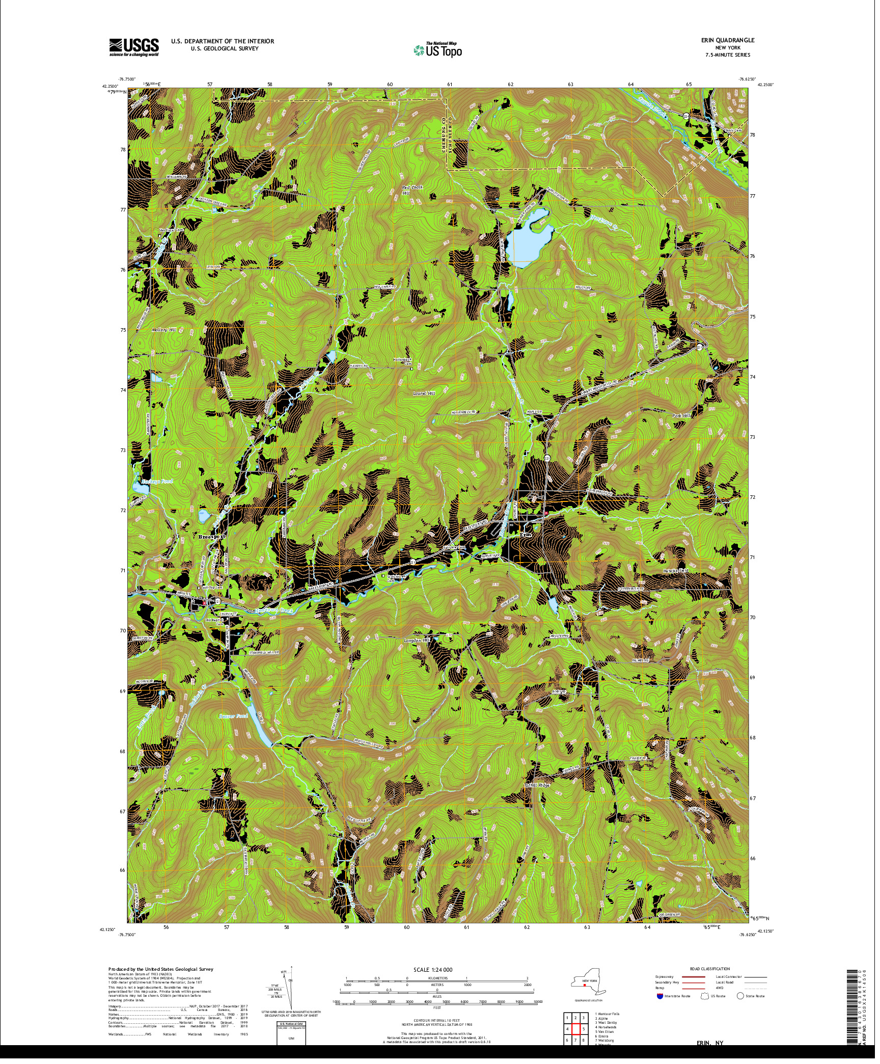 USGS US TOPO 7.5-MINUTE MAP FOR ERIN, NY 2019