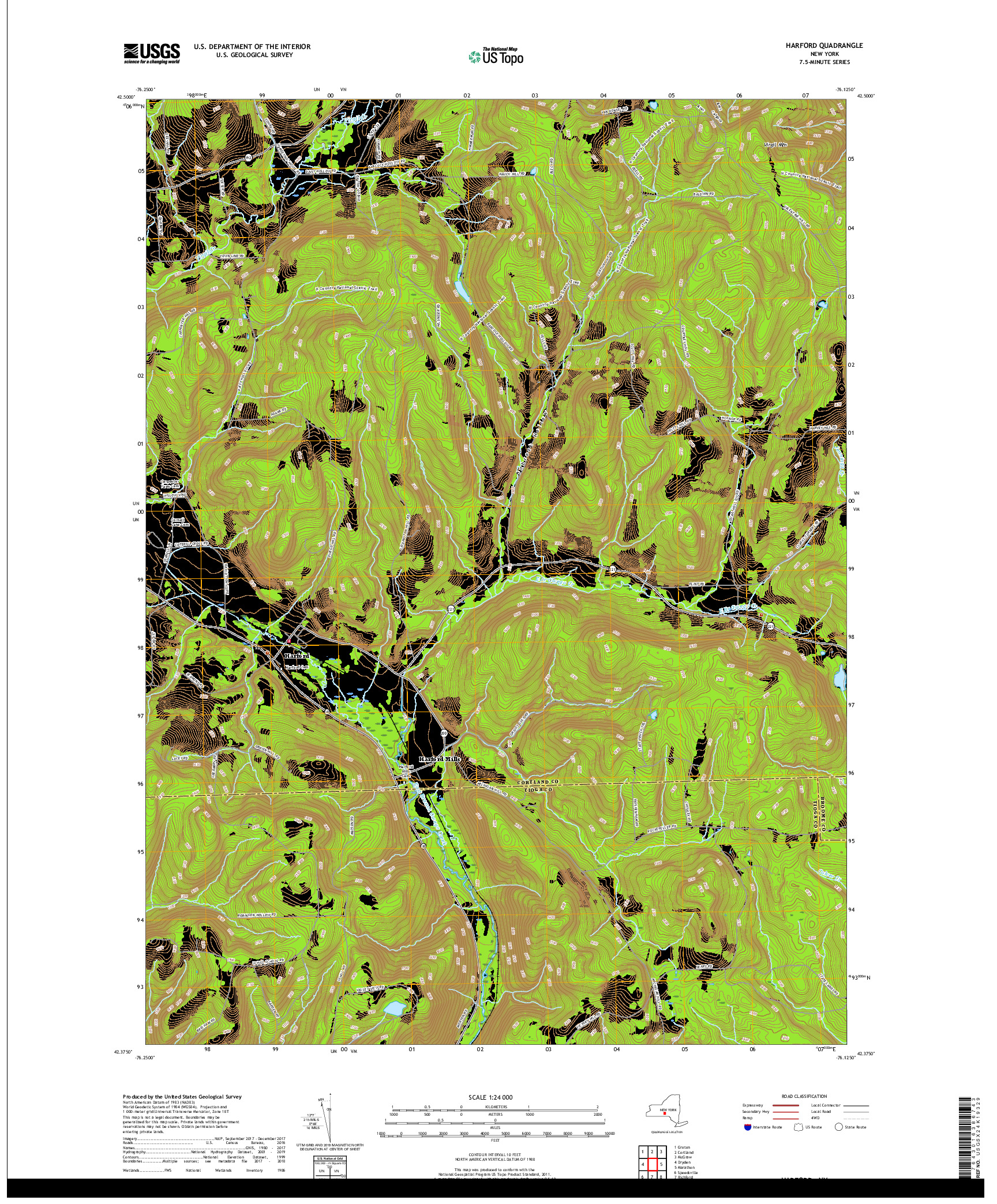 USGS US TOPO 7.5-MINUTE MAP FOR HARFORD, NY 2019